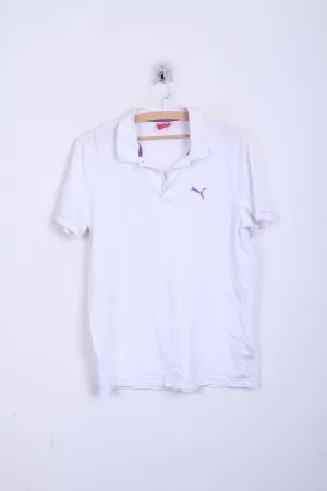 Puma Mens M Polo Shirt White Short Sleeve Summer Cotton Detailed Buttons