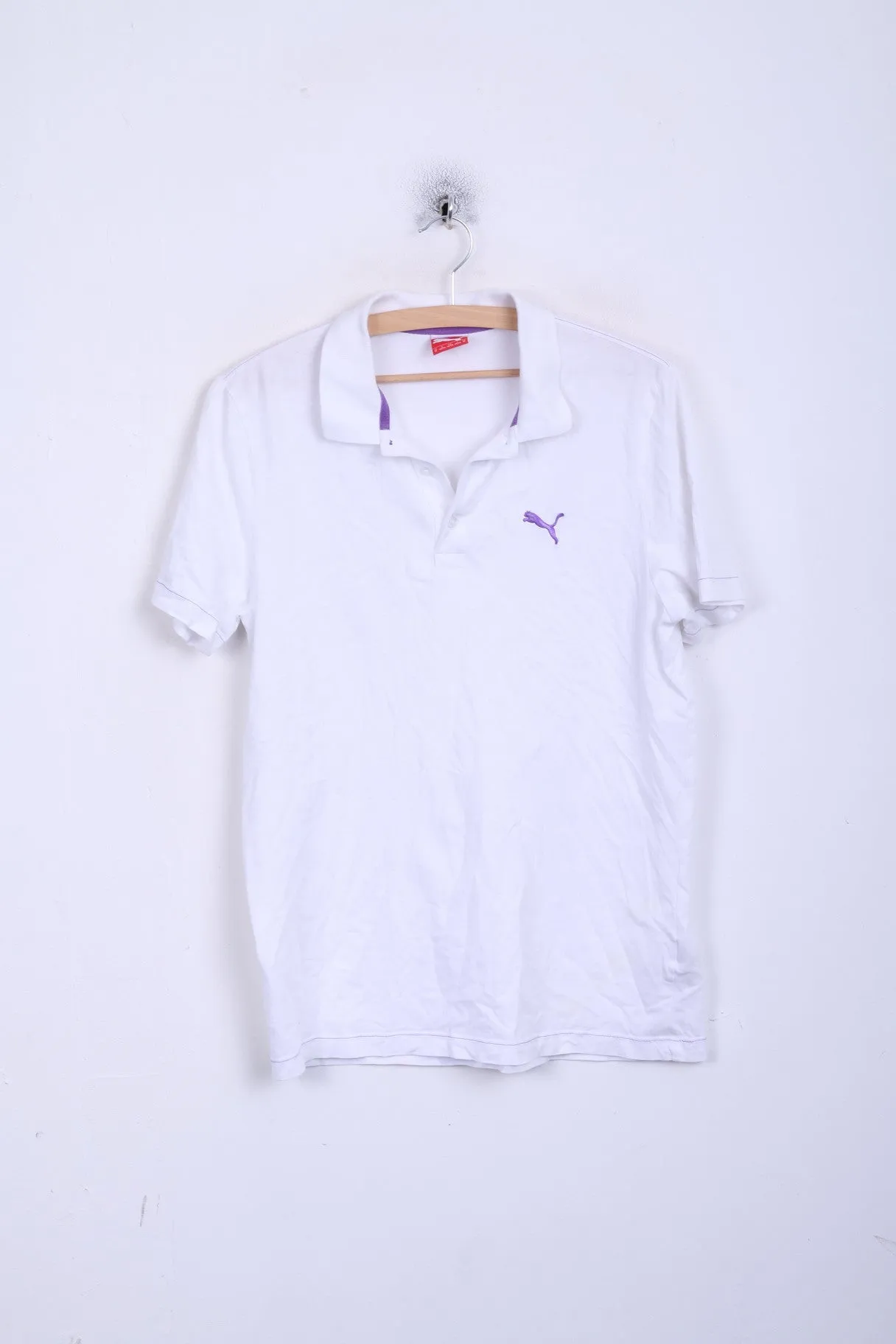 Puma Mens M Polo Shirt White Short Sleeve Summer Cotton Detailed Buttons