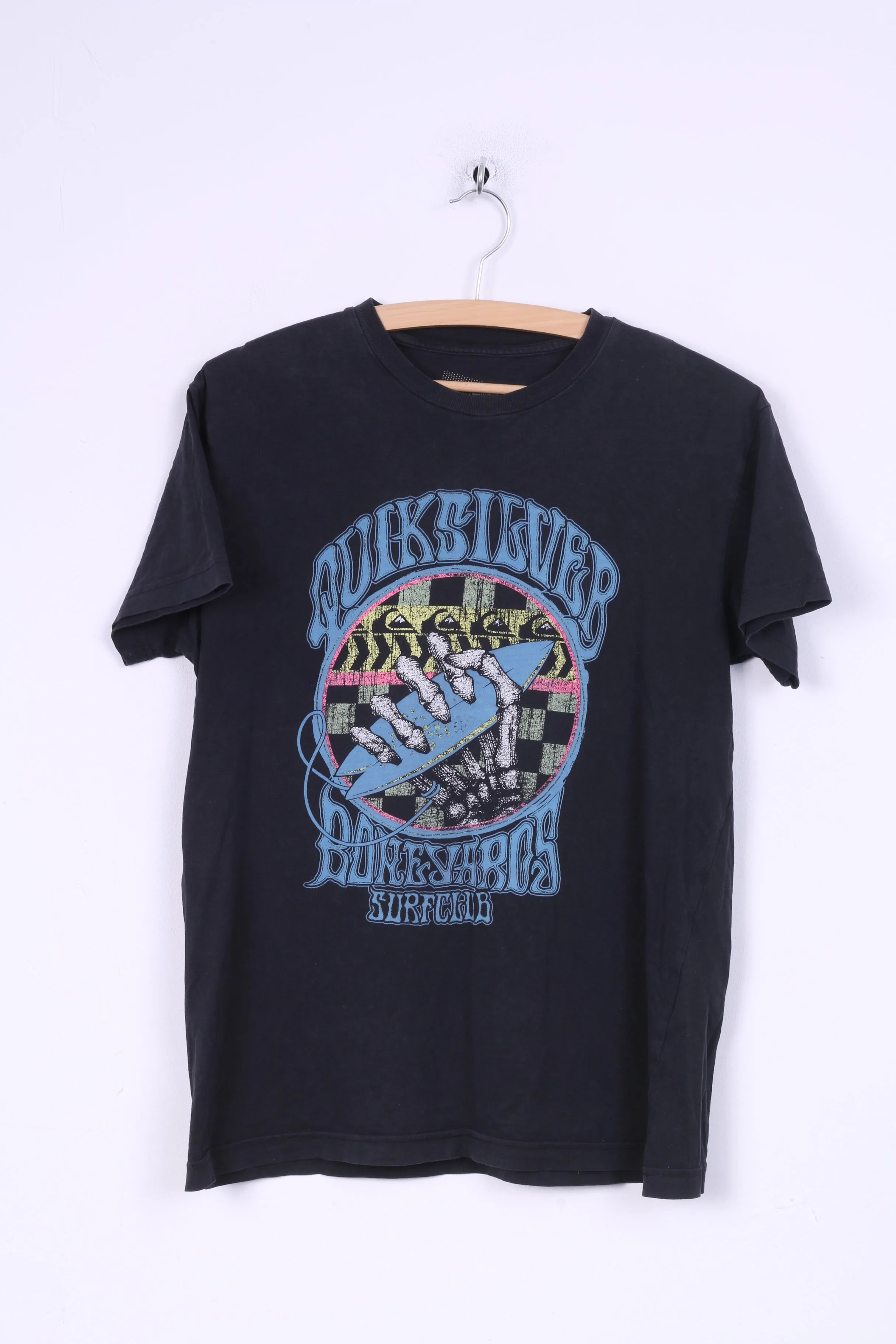 Quiksilver Mens S Graphic Shirt Black Cotton Crew Neck Summer