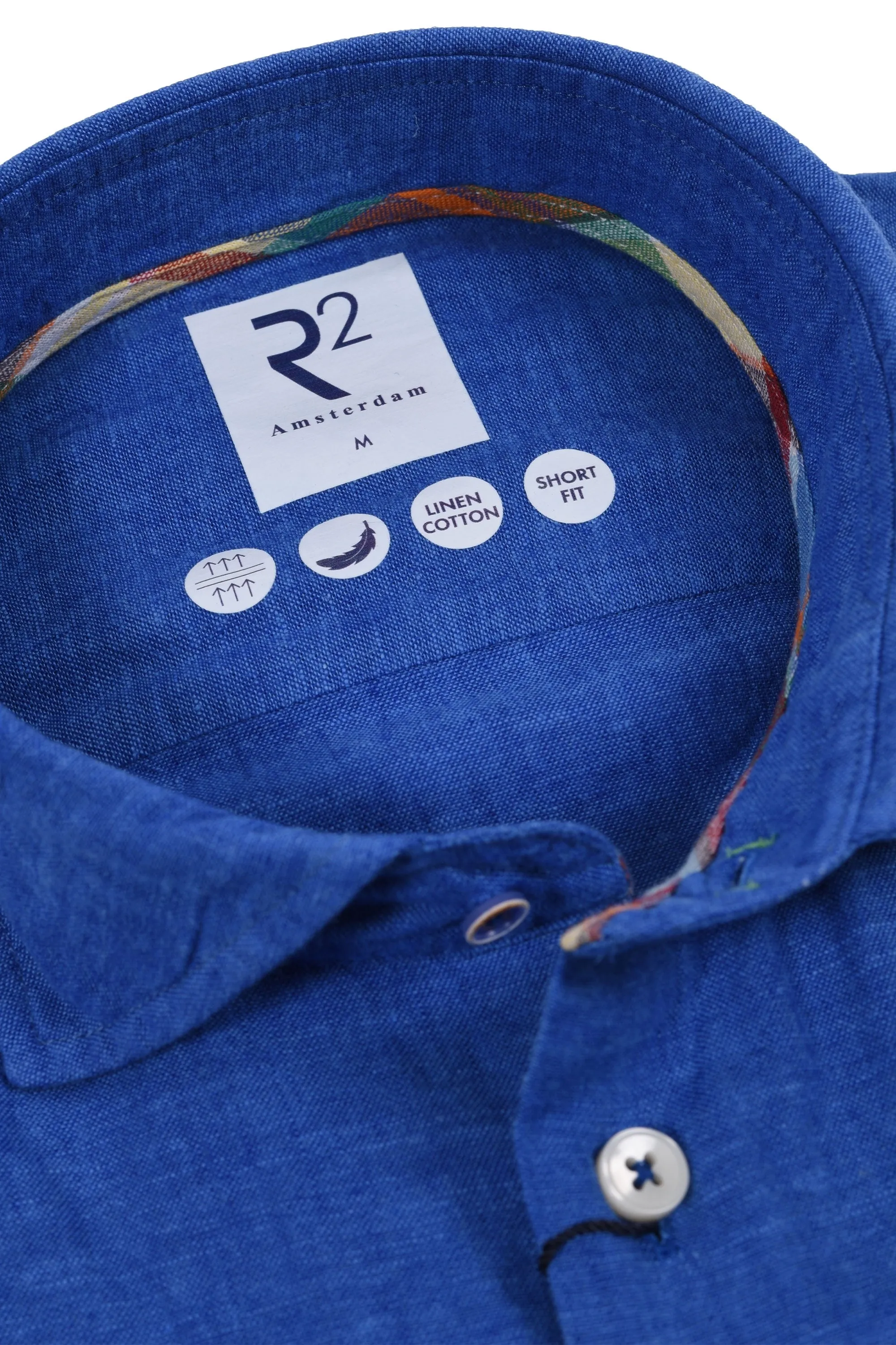 R2 Cut Away Collar Linen Long Sleeved Shirt Cobalt
