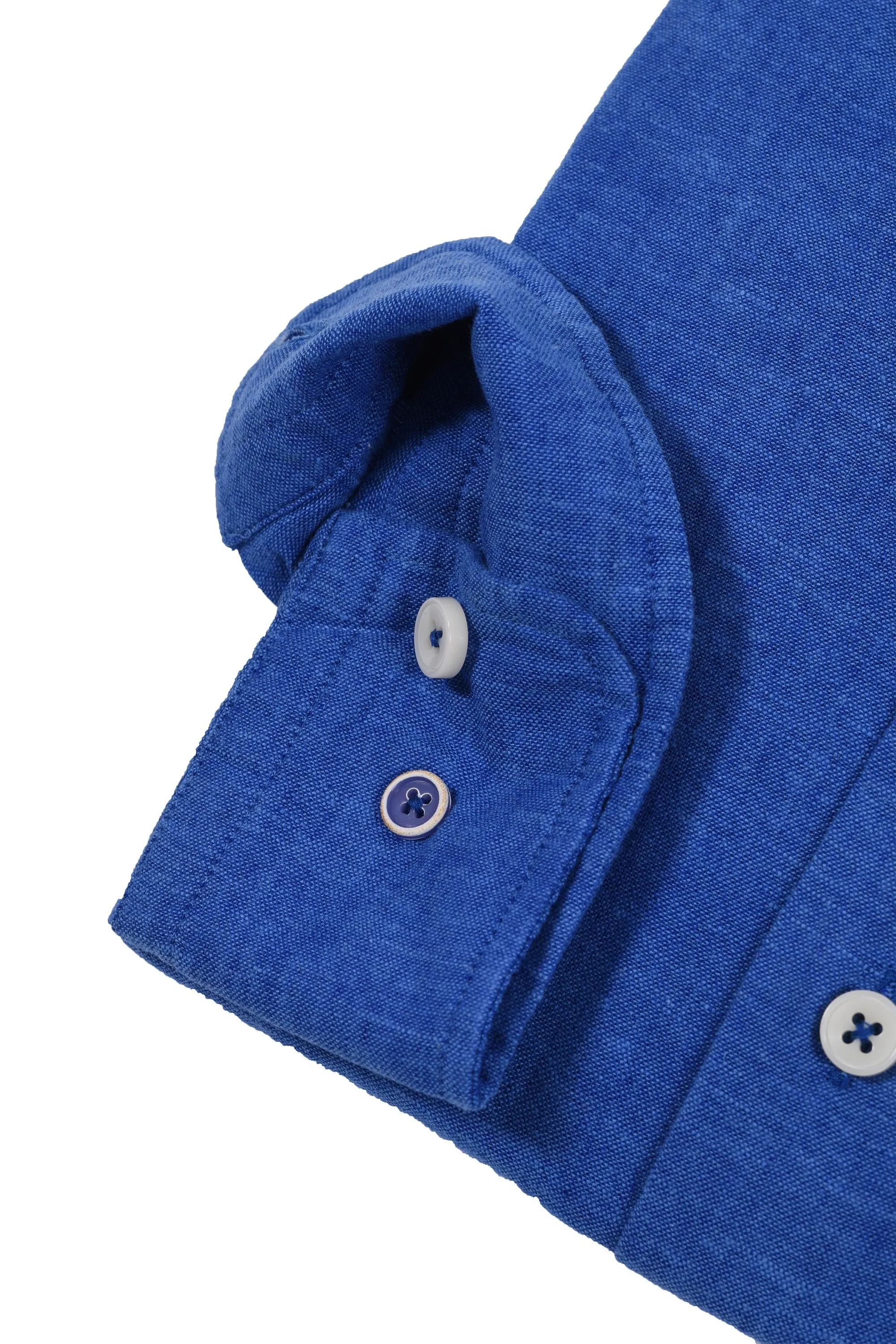 R2 Cut Away Collar Linen Long Sleeved Shirt Cobalt