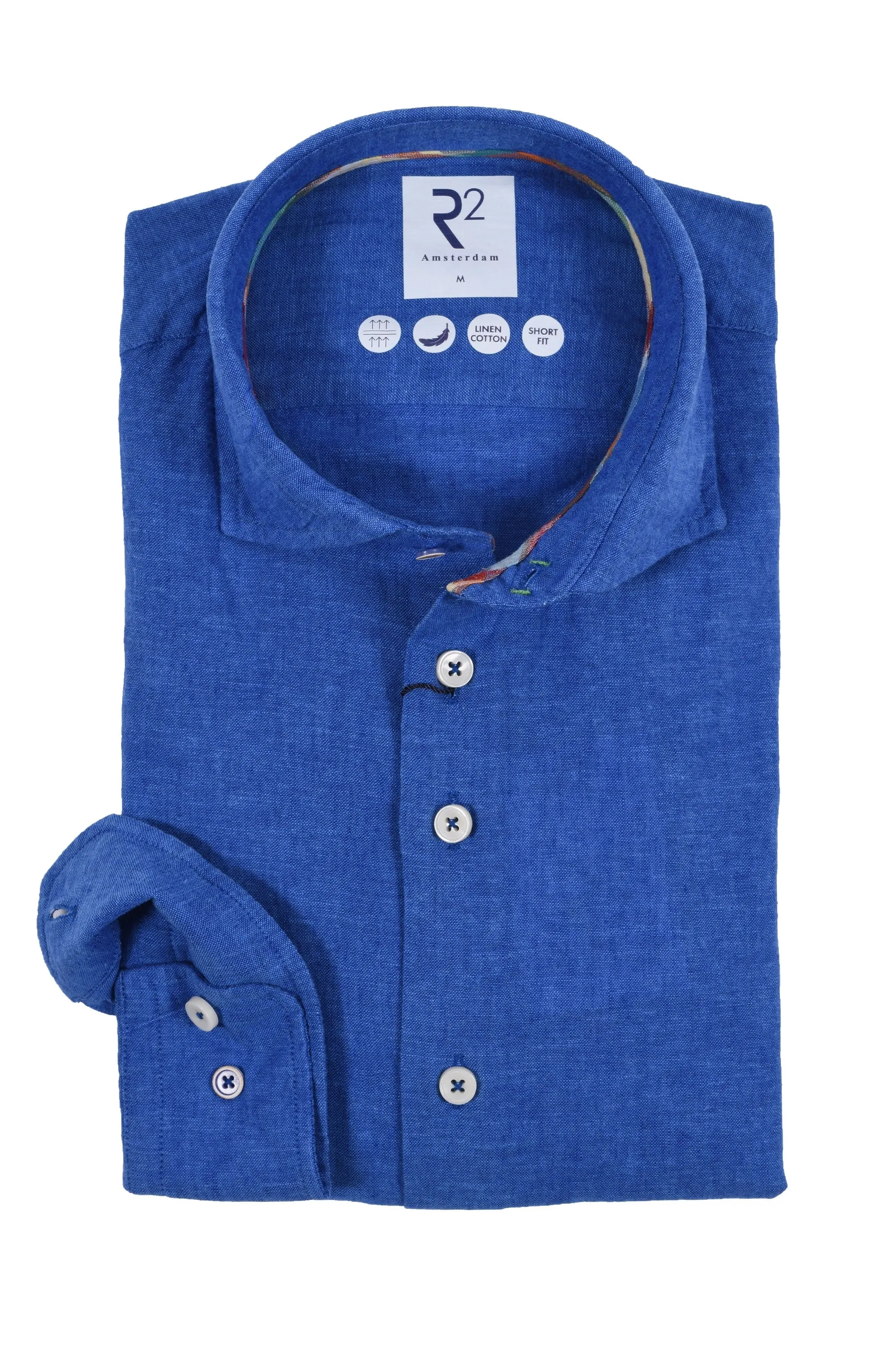 R2 Cut Away Collar Linen Long Sleeved Shirt Cobalt