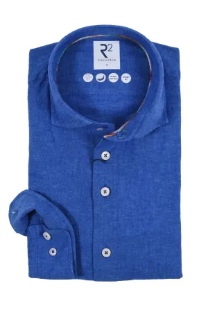 R2 Cut Away Collar Linen Long Sleeved Shirt Cobalt