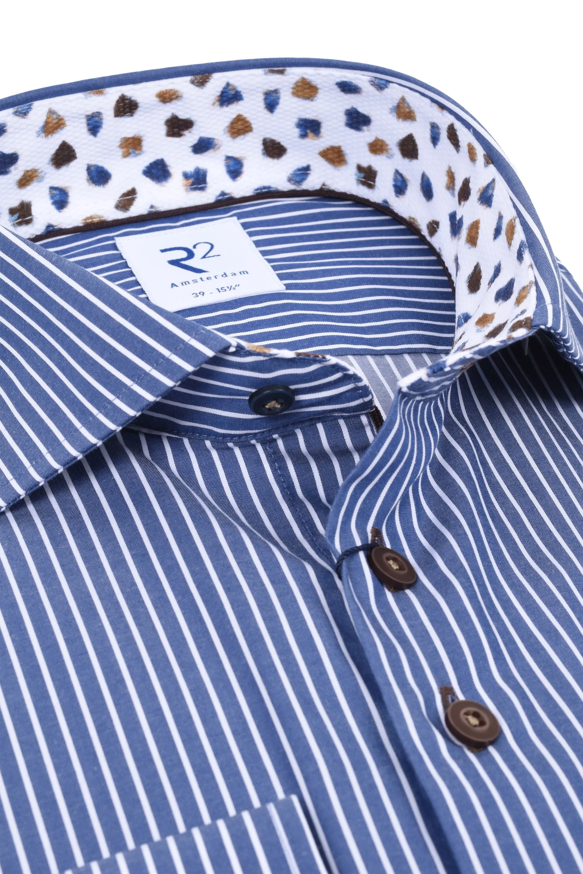 R2 Cut Away Collar Shirt Navy/White Stripe