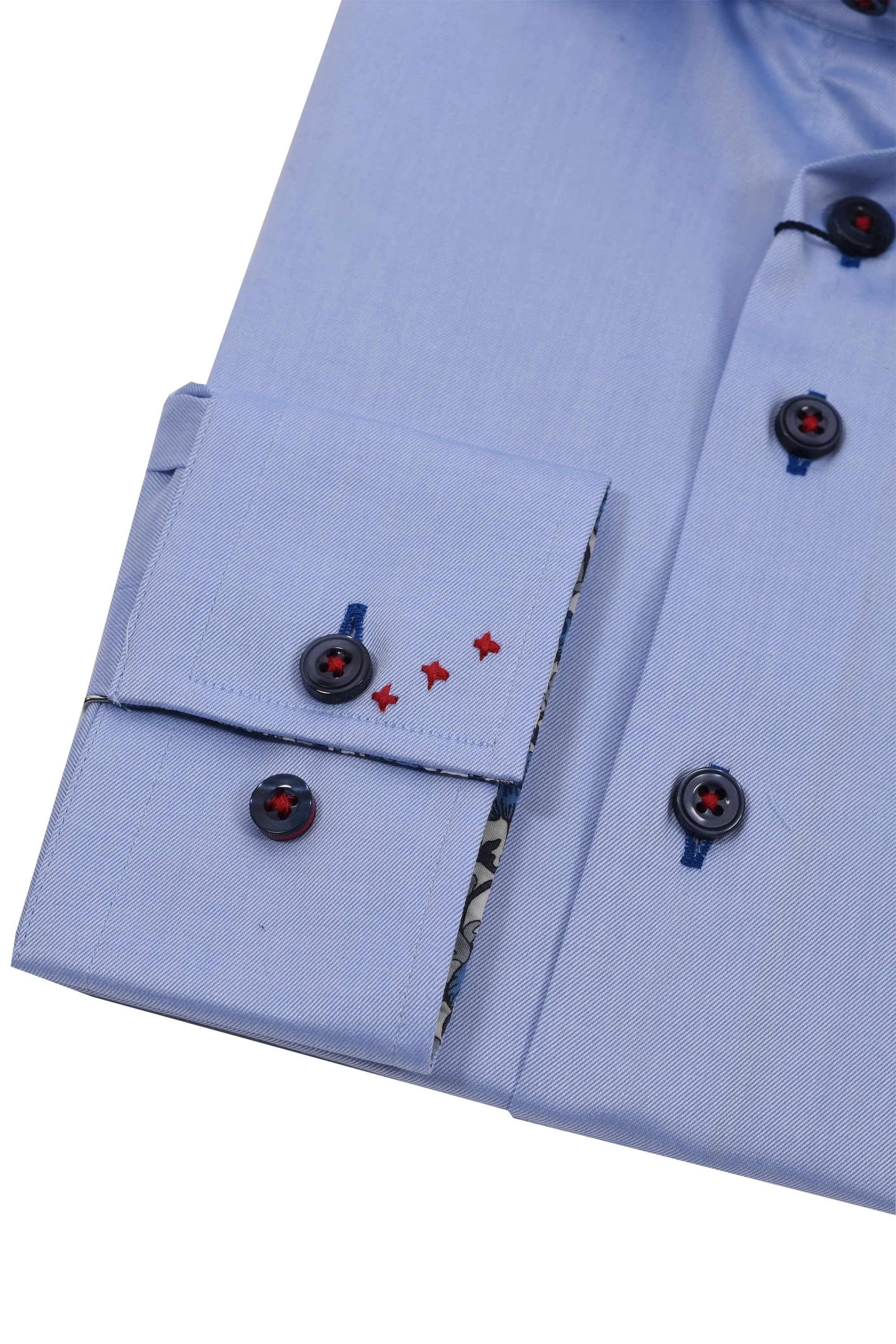 R2 Cutaway Collar Shirt Trimmed With Liberty Print Light Blue