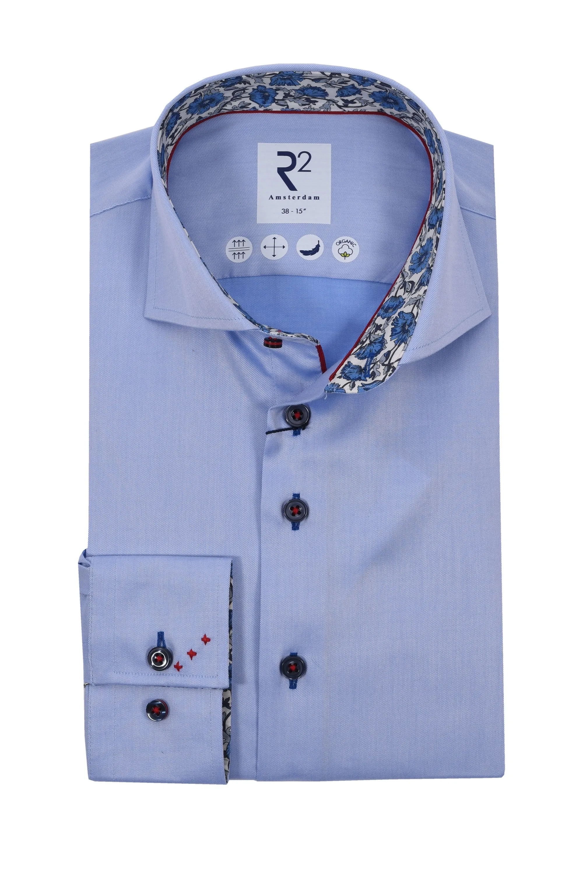 R2 Cutaway Collar Shirt Trimmed With Liberty Print Light Blue