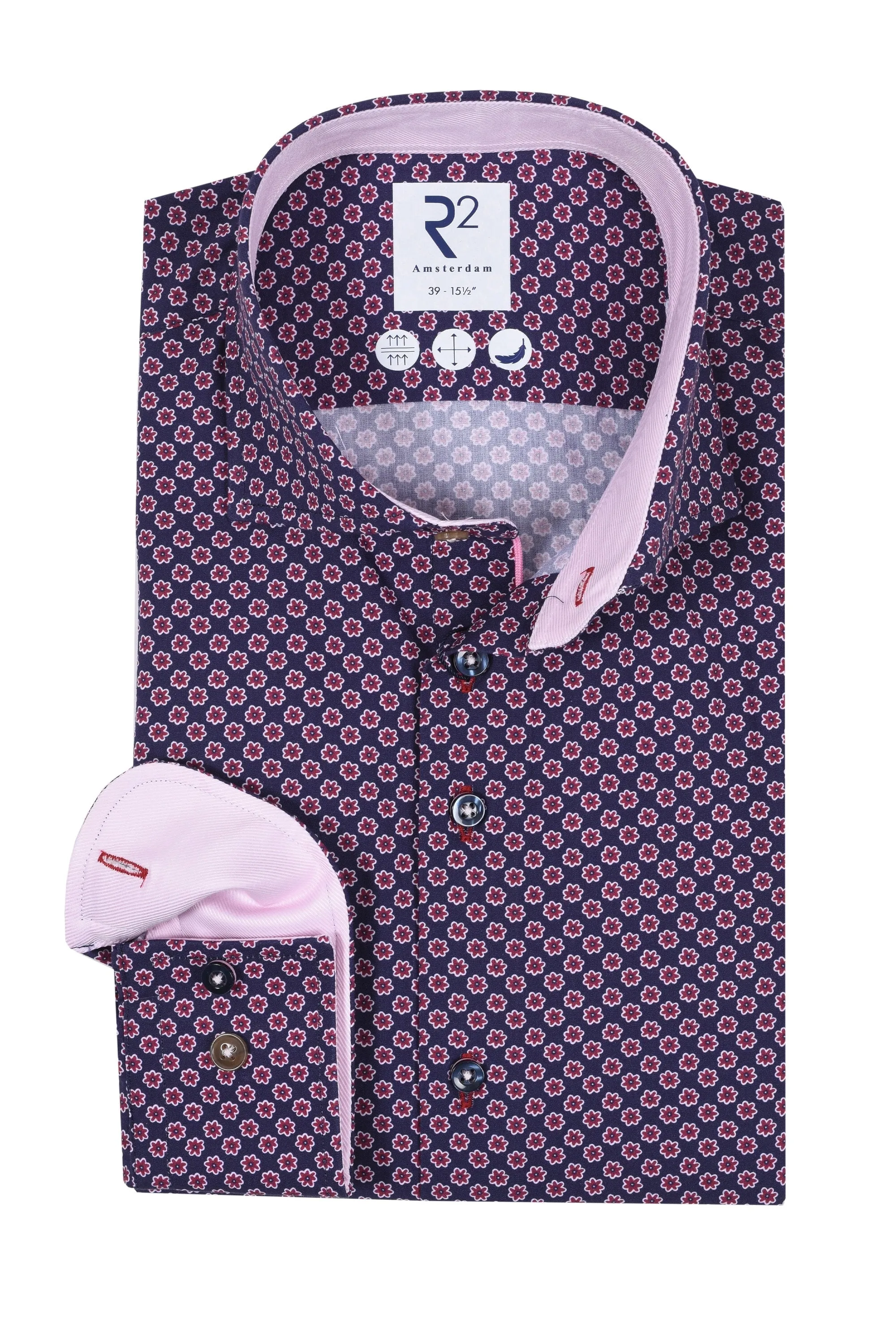 R2 Floral Print Shirt Navy And Pink