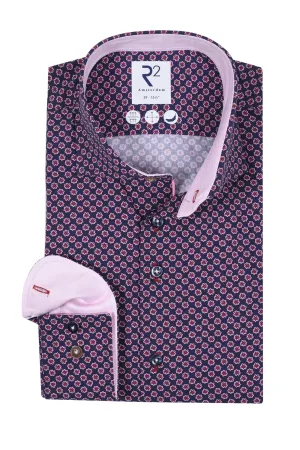 R2 Floral Print Shirt Navy And Pink