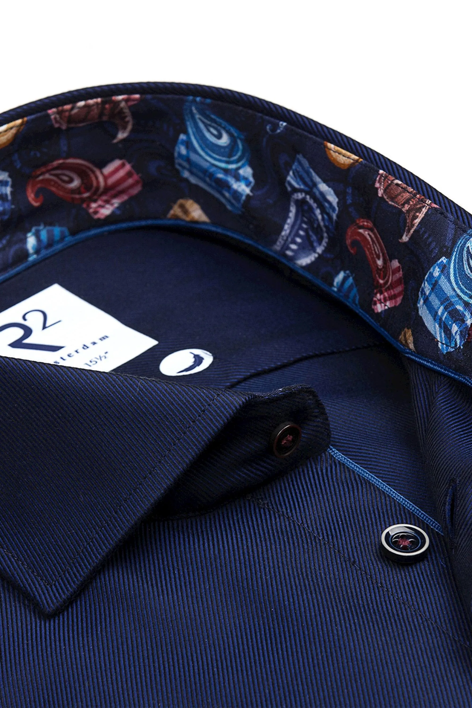 R2 Navy Shirt With Paisley Trim Navy