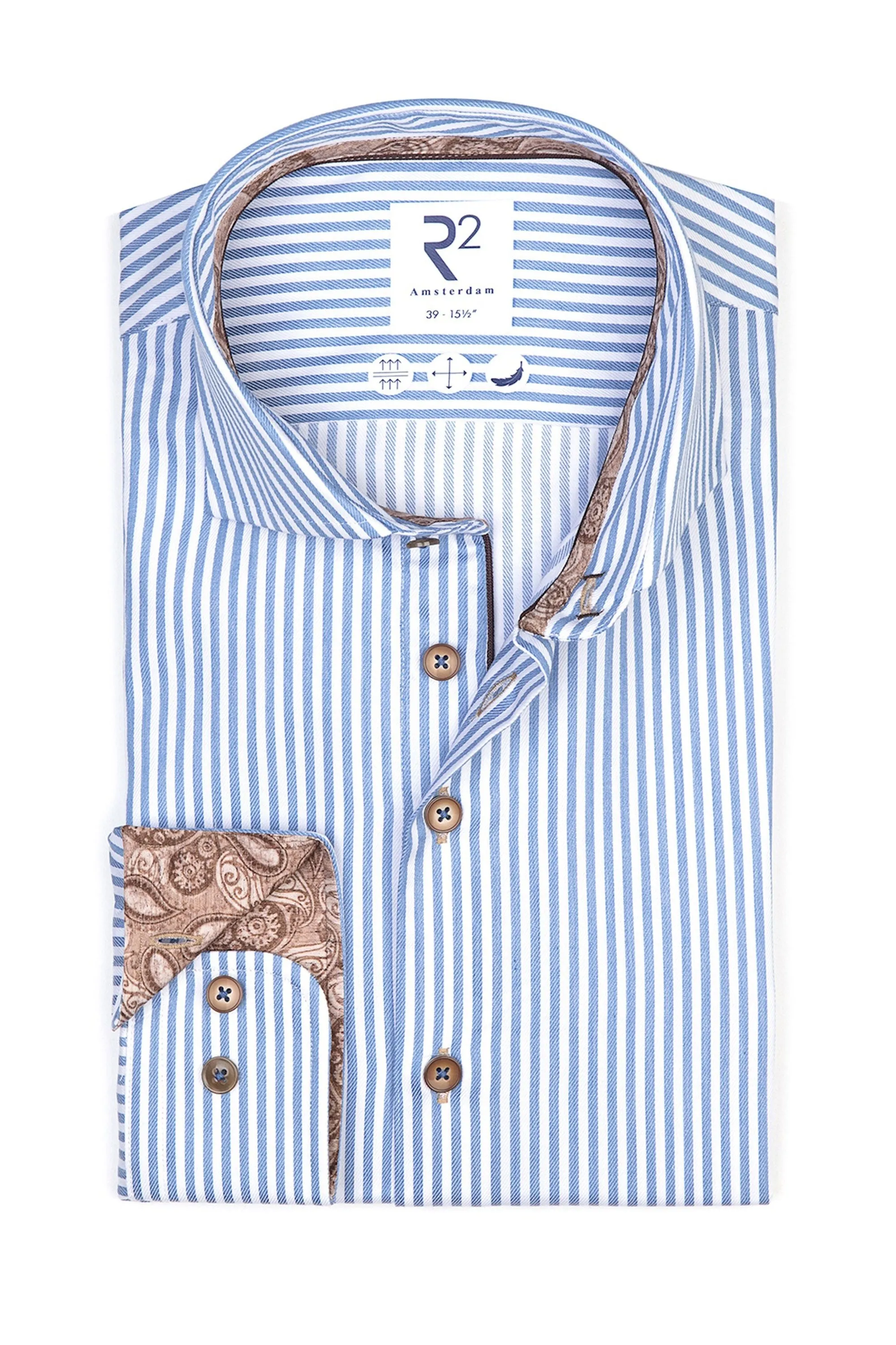 R2 Wide Spread Collar Shirt Light Blue Stripe