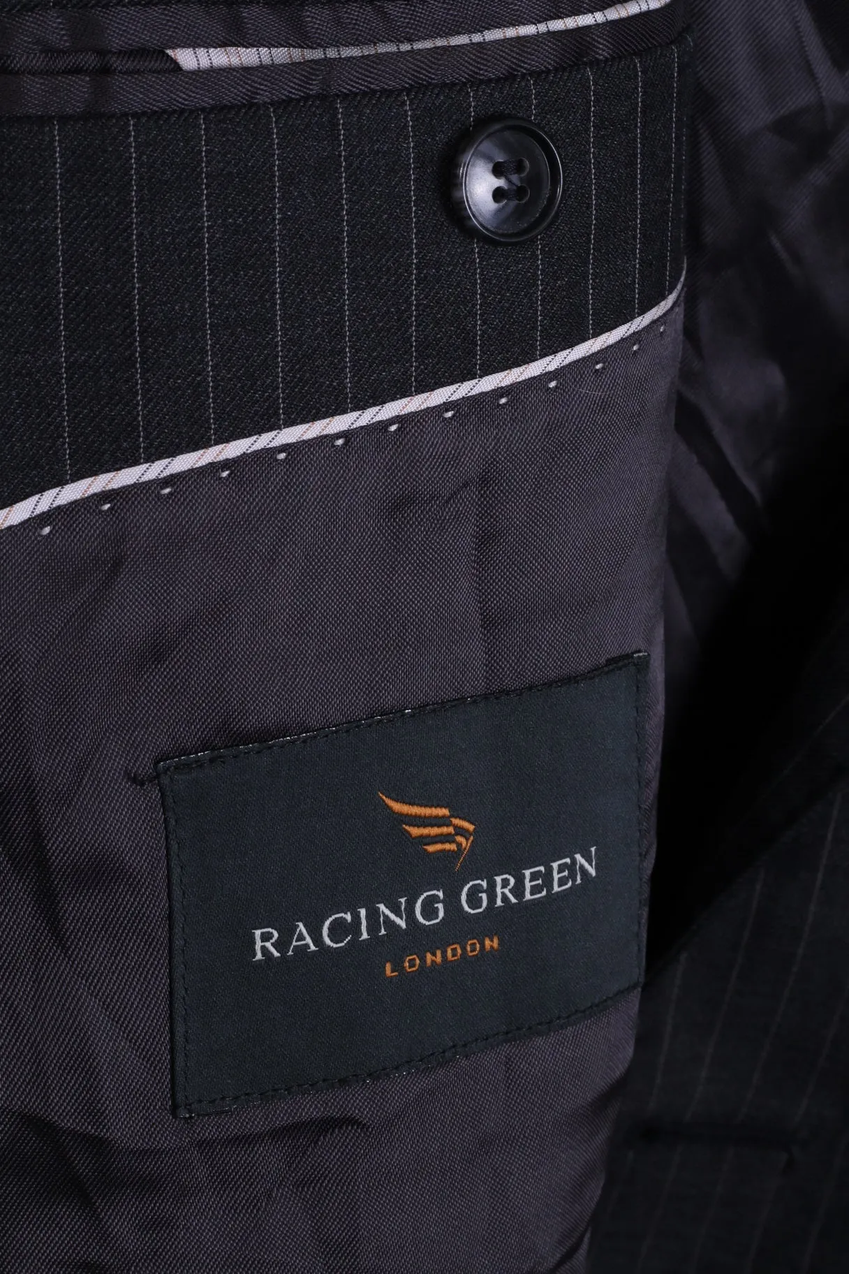 Racing Green Mens 50 M Blazer Wool Charcoal Striped Single Breasted Jacket