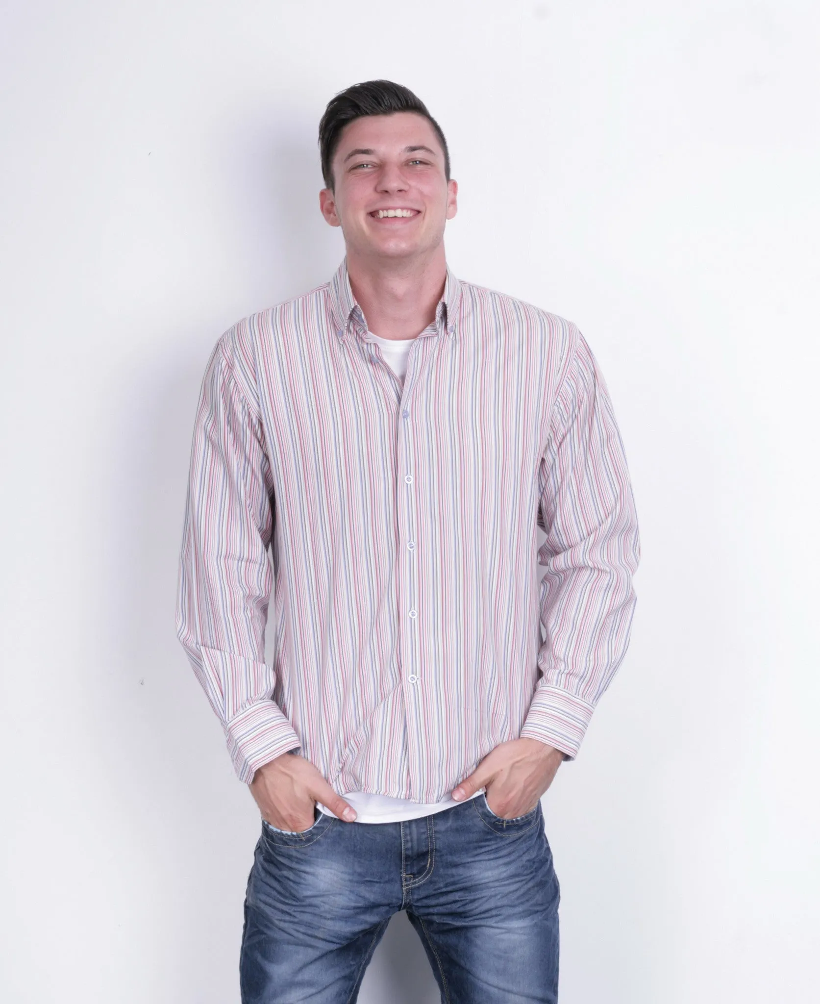 Redgreen Mens L Casual Shirt Striped Multi Colour Cotton