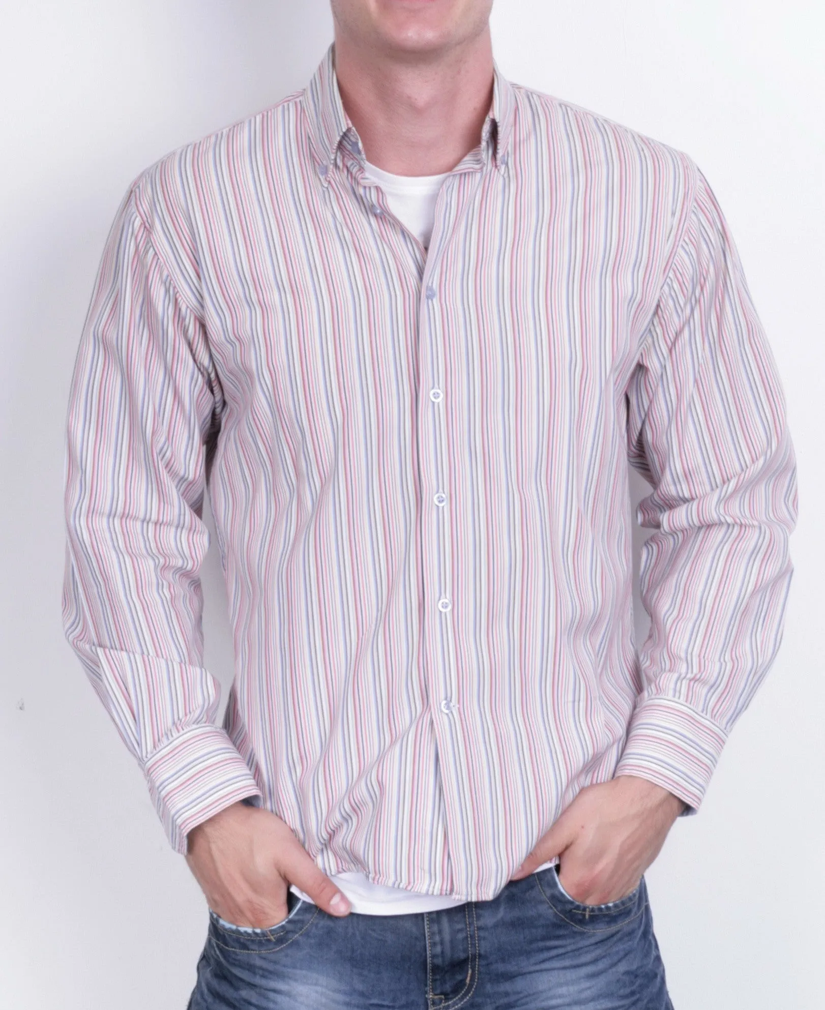 Redgreen Mens L Casual Shirt Striped Multi Colour Cotton