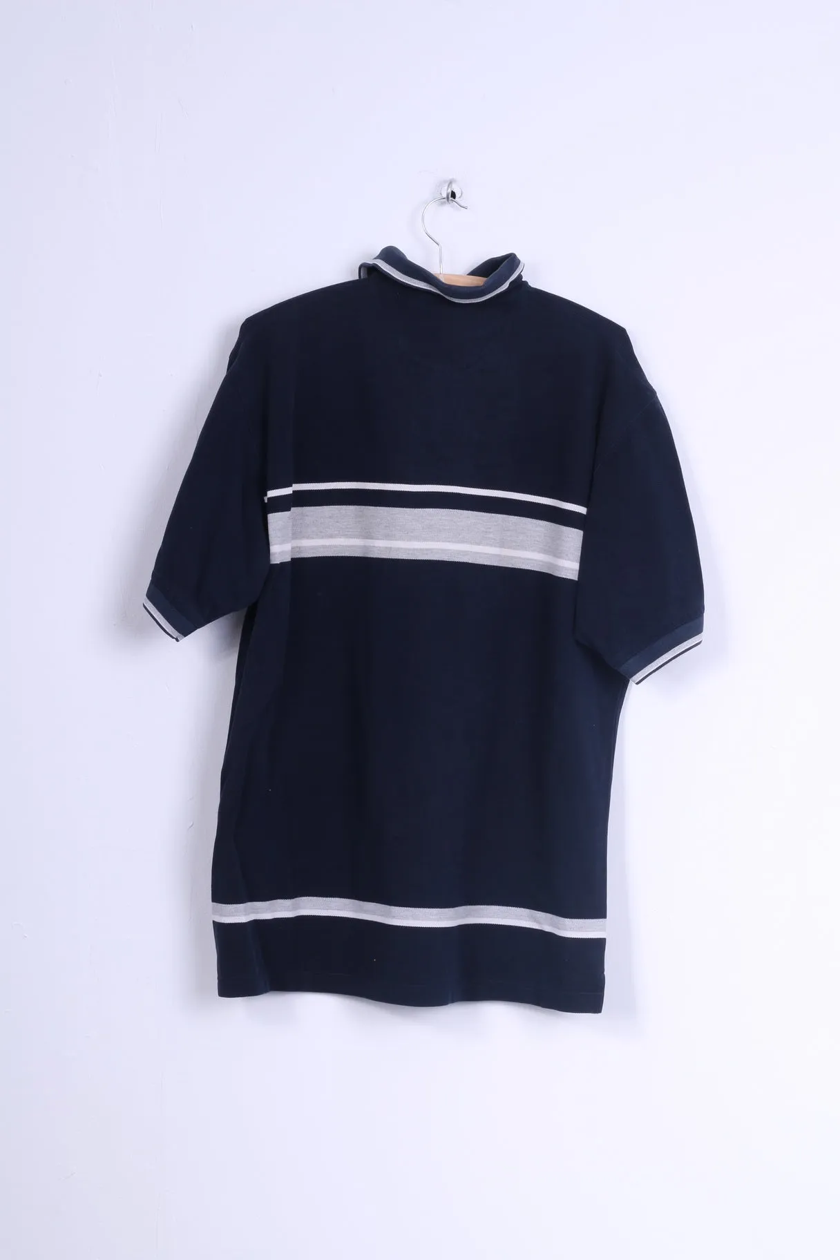 Reebok Mens L Polo Shirt Navy Cotton Vintage Striped