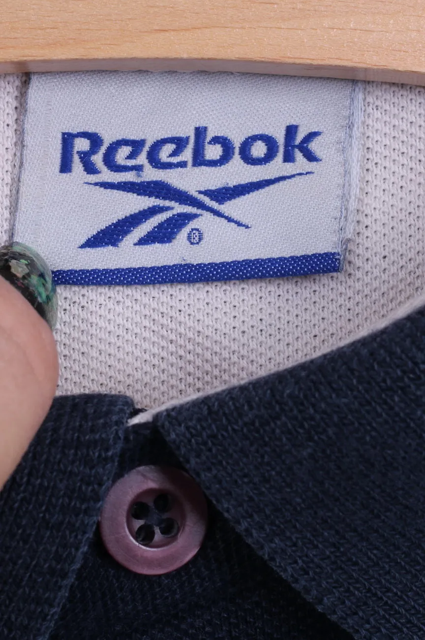 Reebok Mens L Polo Shirt Navy Cotton Vintage Striped