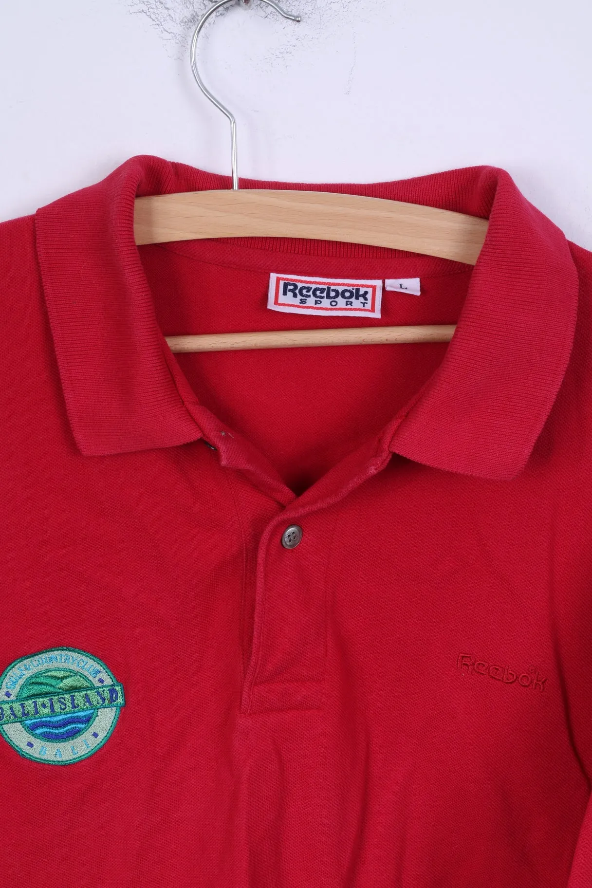 Reebok Mens L Polo Shirt Red Cotton Bali Island Gilf Club