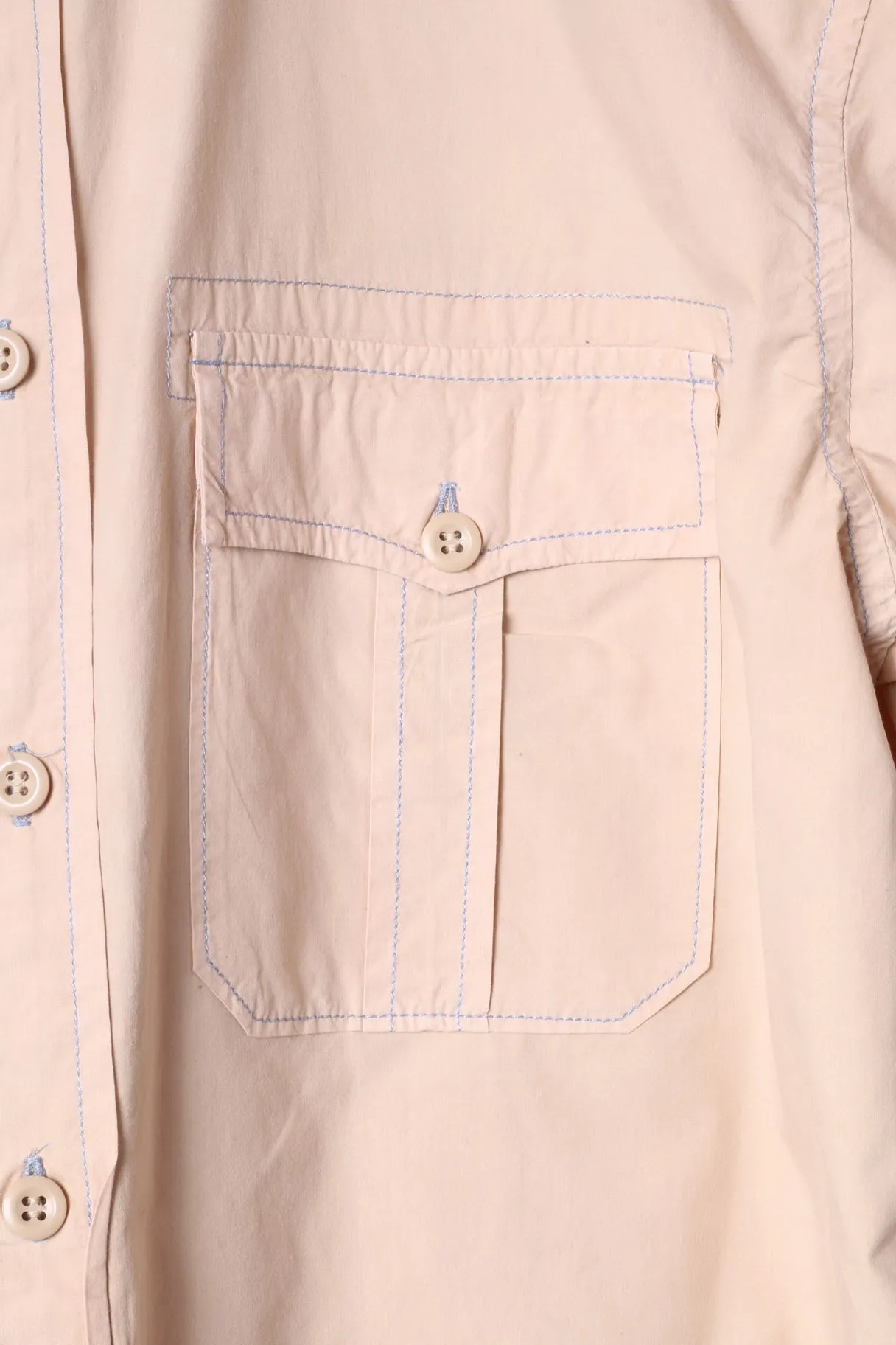 Replay Brand Blue Jeans Mens XL Casual Shirt Beige Cotton Embroidered Short Sleeve Top