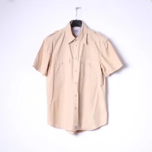 Replay Brand Blue Jeans Mens XL Casual Shirt Beige Cotton Embroidered Short Sleeve Top