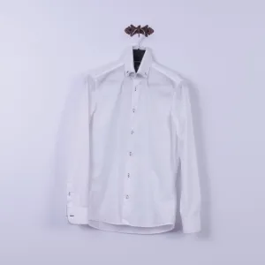 Ricco Vero Mens S Casual Shirt White Cotton Traveller Button Down Collar Long Sleeve