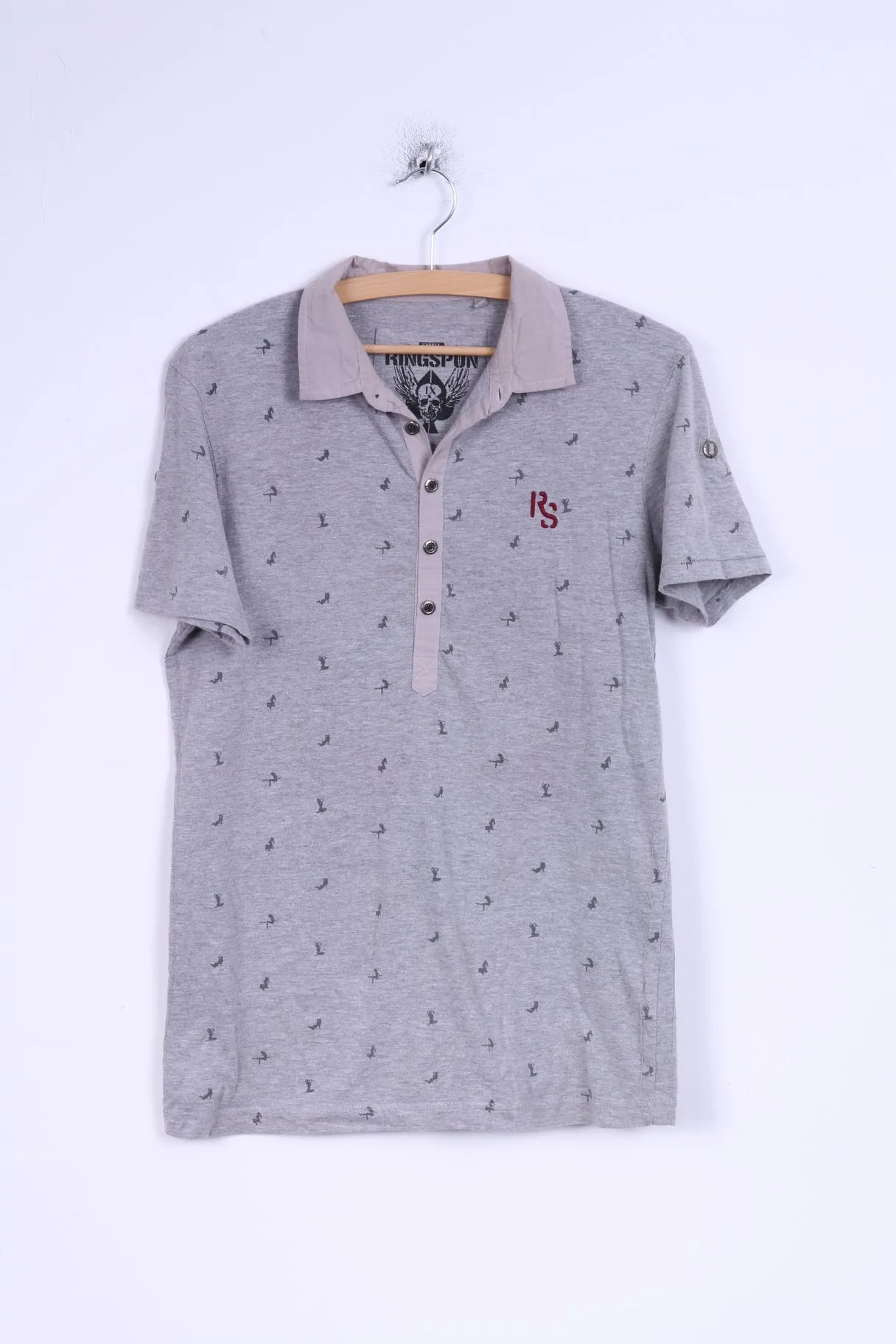 Ringspun Mens S Polo Shirt Grey Cotton Ladies Detailed Buttons