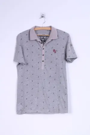 Ringspun Mens S Polo Shirt Grey Cotton Ladies Detailed Buttons
