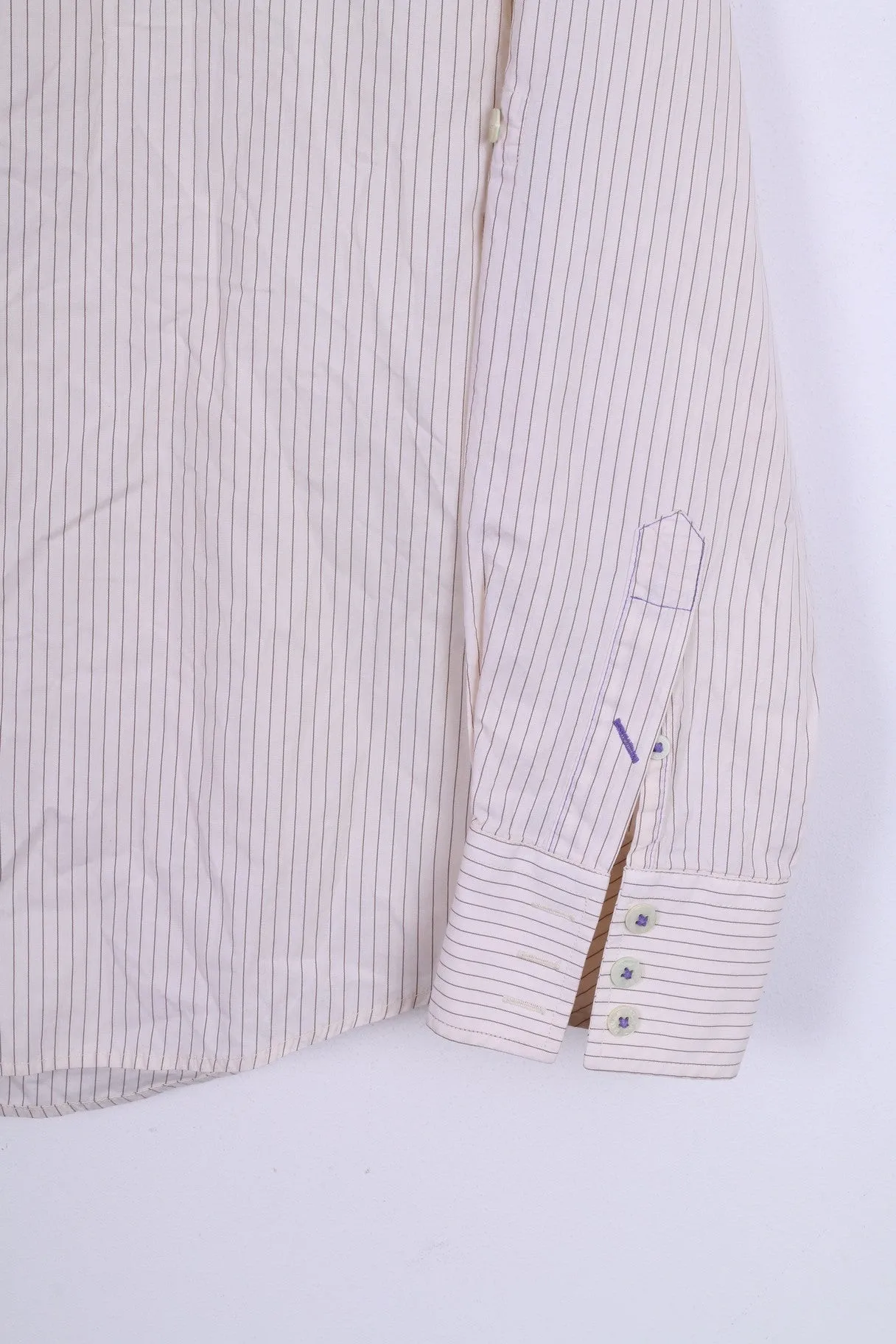 River Island Mens M Casual Shirt Striped Cream Beige Cotton Slim Fit