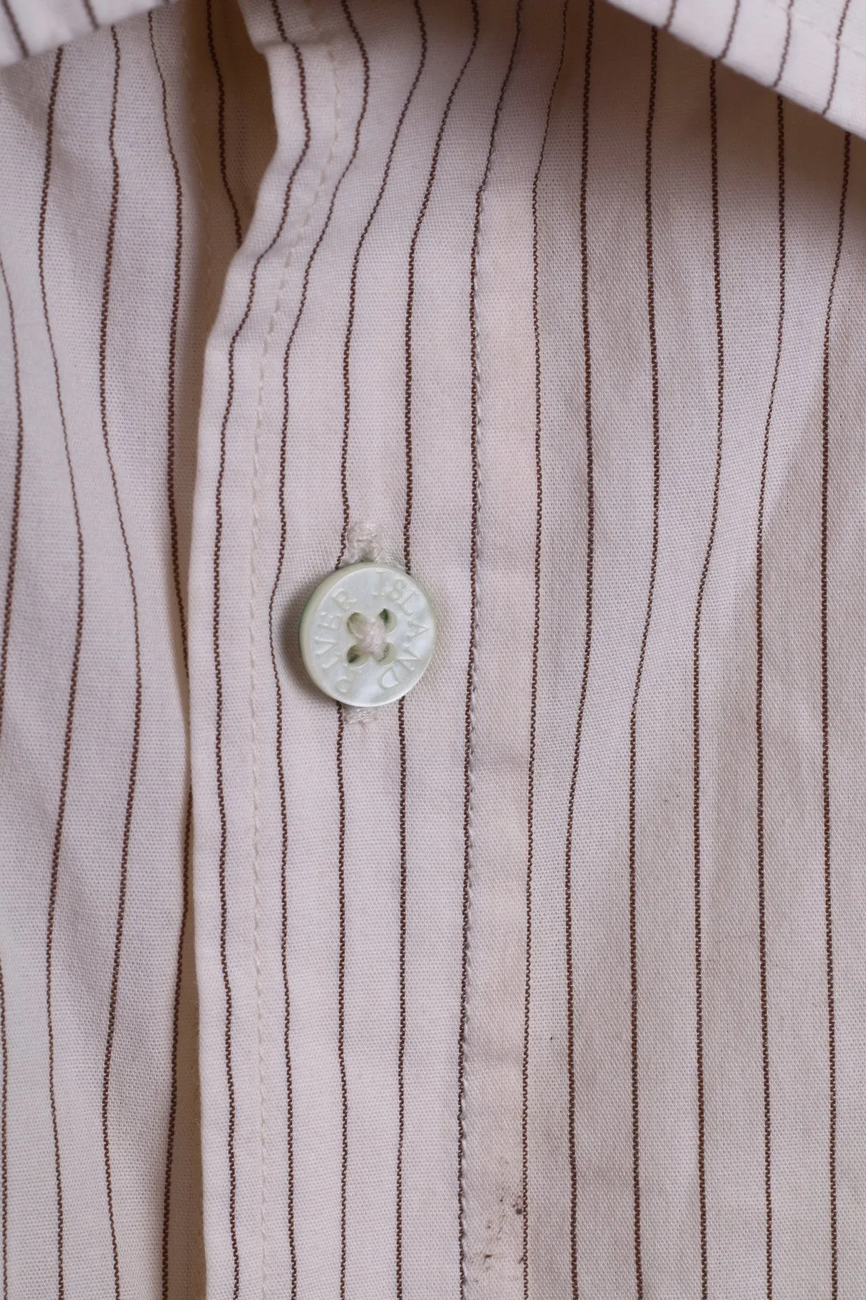River Island Mens M Casual Shirt Striped Cream Beige Cotton Slim Fit