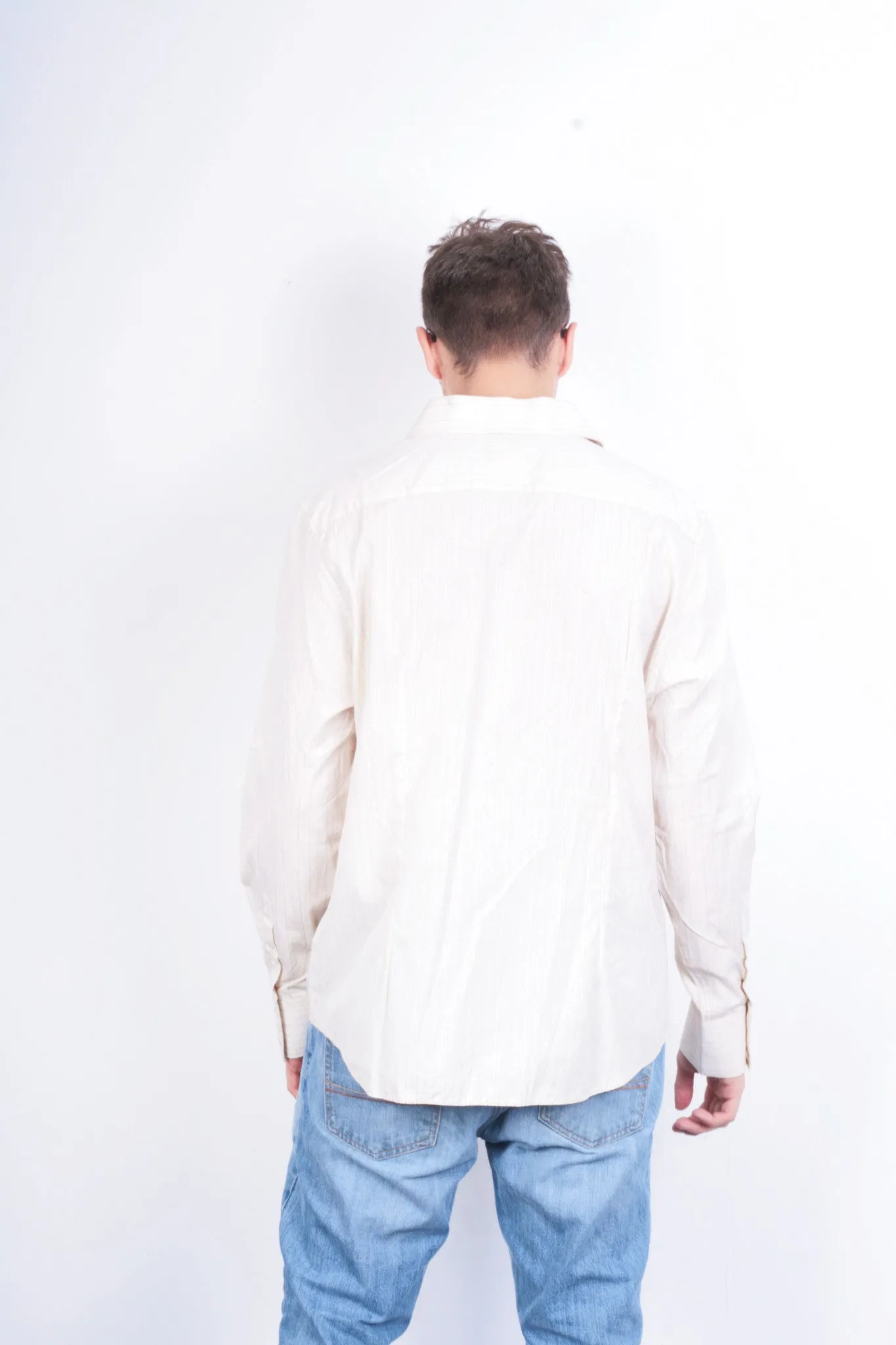 River Island Mens XL Casual Shirt Striped Cream Beige Cotton