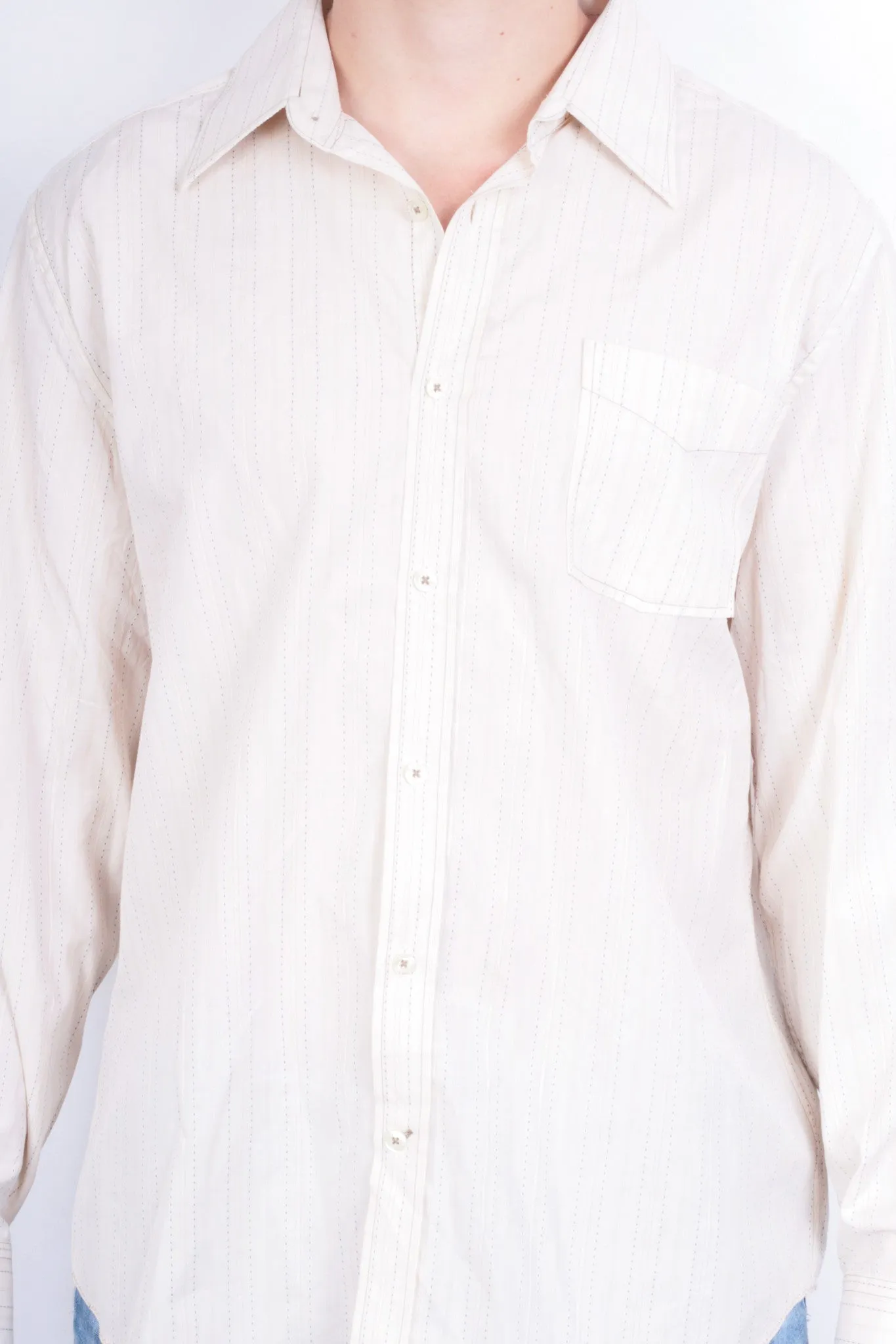 River Island Mens XL Casual Shirt Striped Cream Beige Cotton