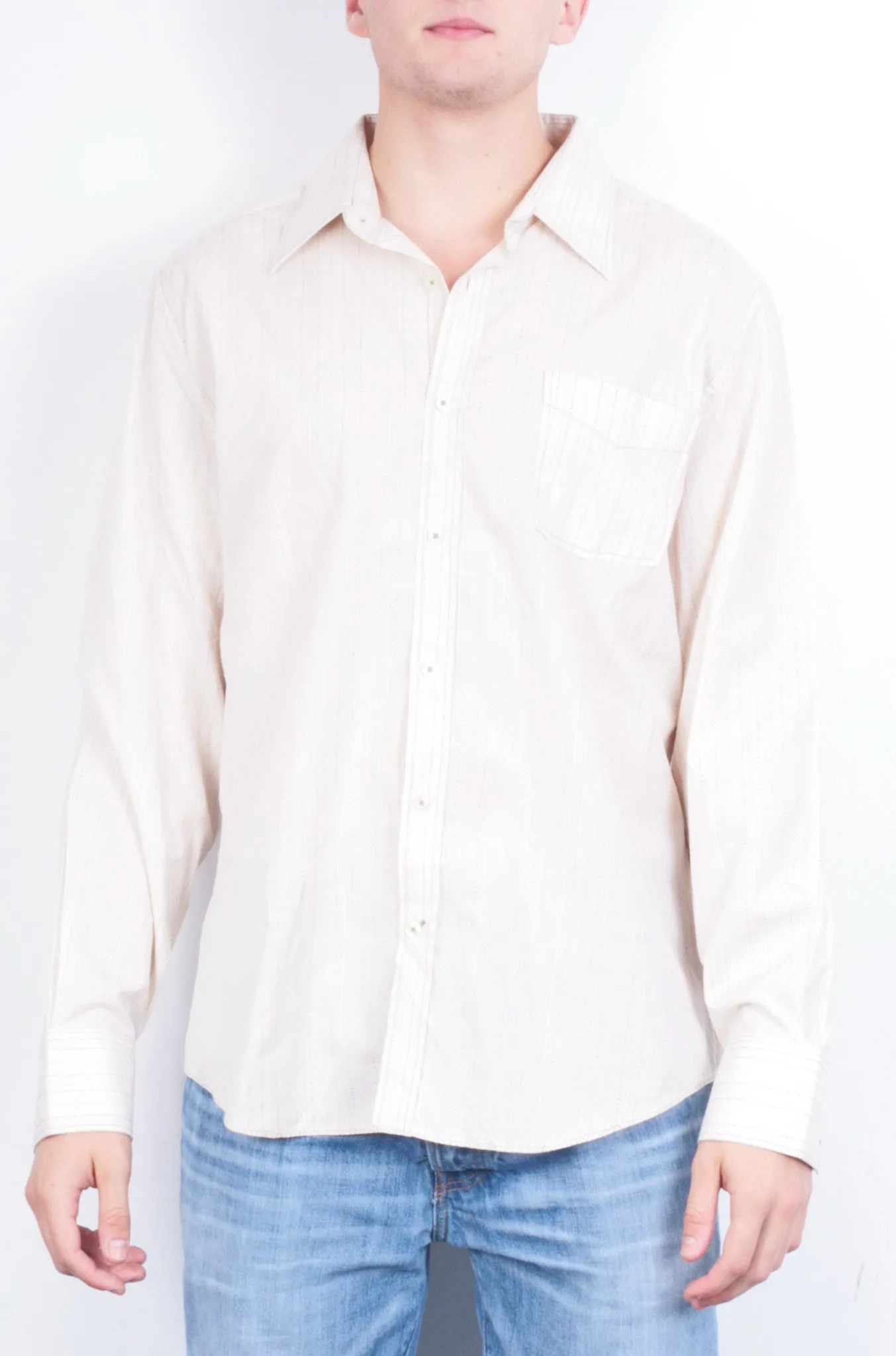 River Island Mens XL Casual Shirt Striped Cream Beige Cotton