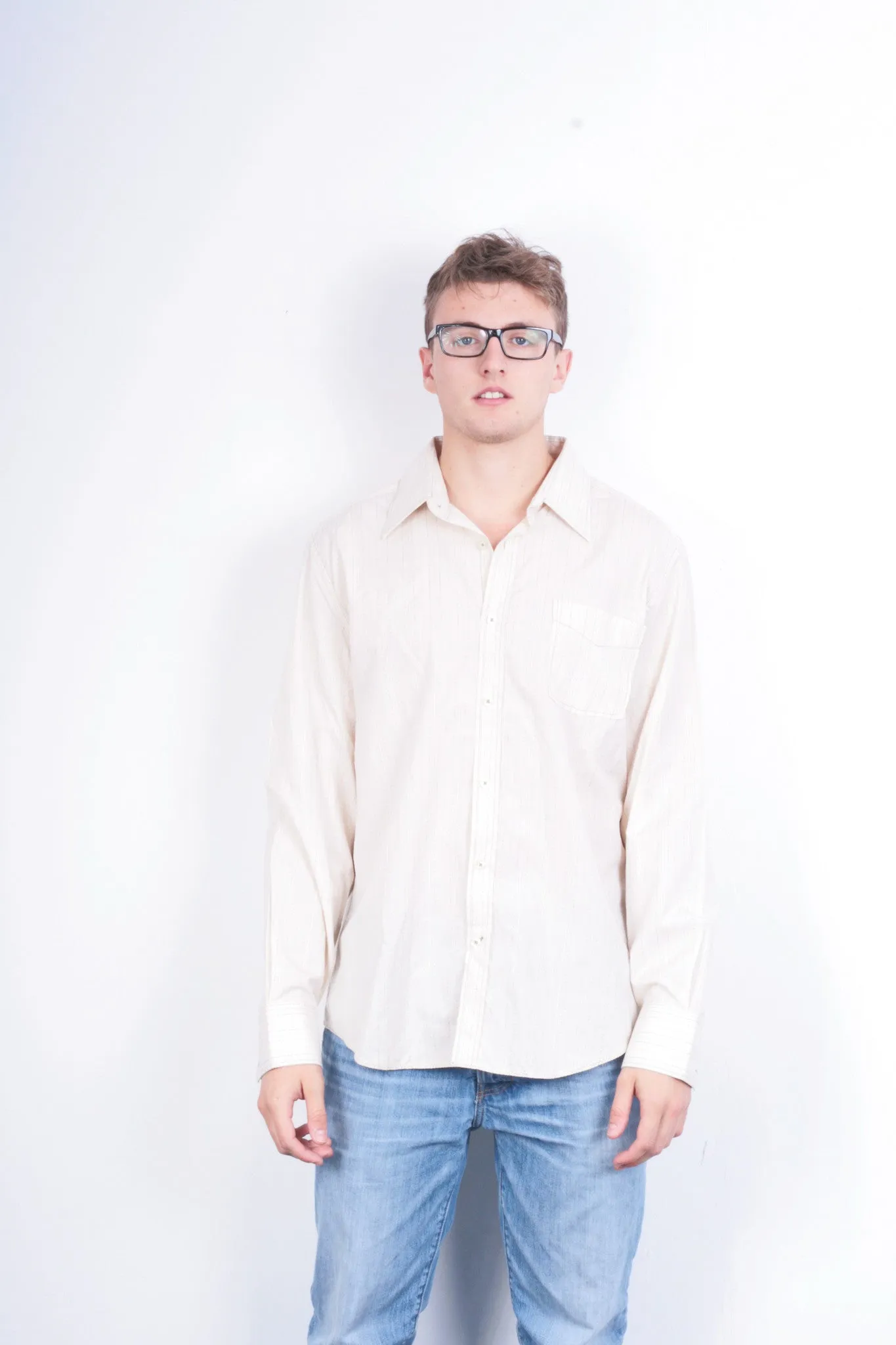 River Island Mens XL Casual Shirt Striped Cream Beige Cotton