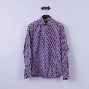 Robert Graham Mens XL Casual Shirt Purple Cotton Trim Silk Long Sleeve Classic Fit