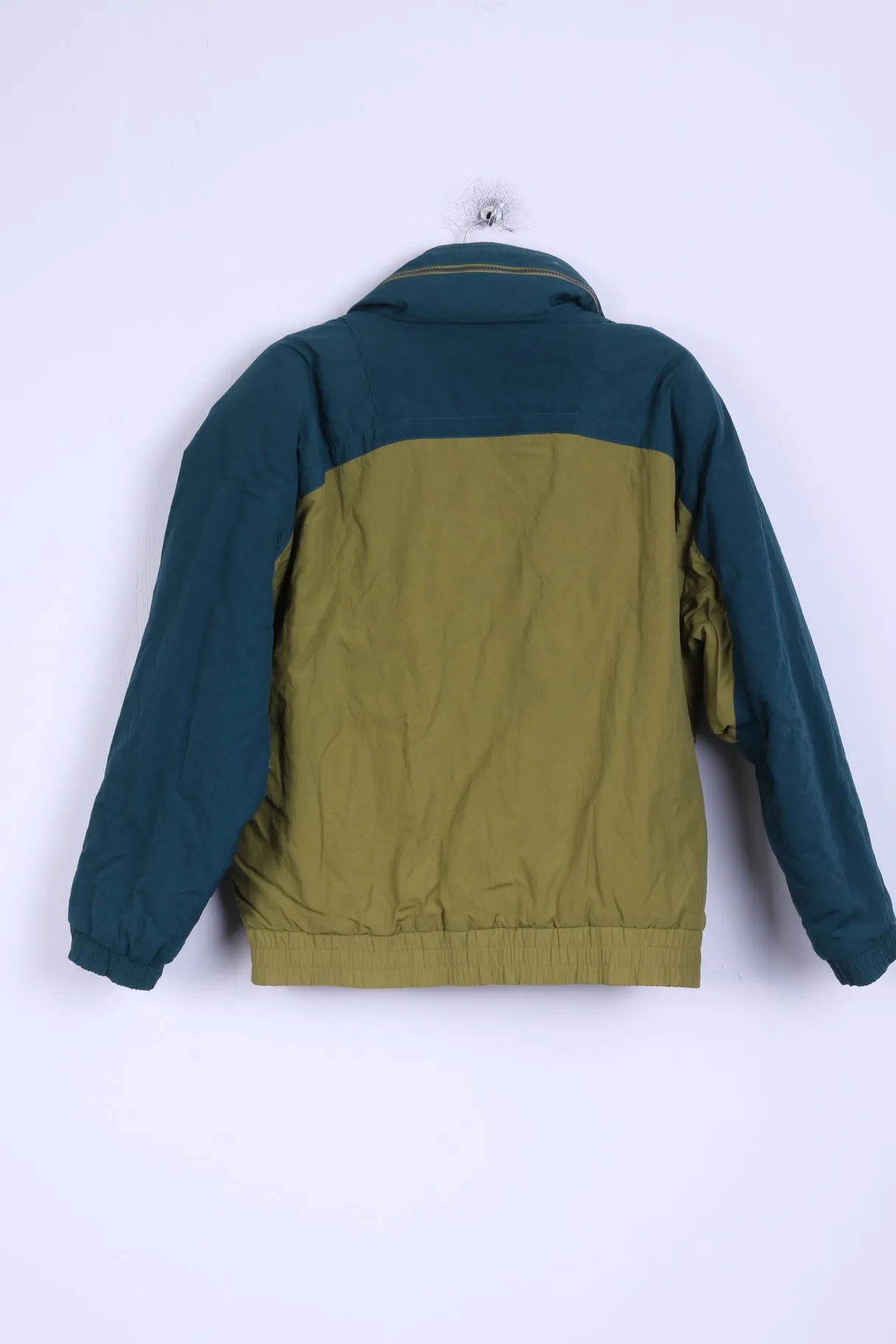 Rodeo C&A Mens 44/46 S Jacket Vintage Shoulder Pads Hidden Hood Nylon Olive