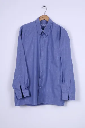 Royal Class Mens 45 XXL Casual Shirt Blue Classic Line Cotton Check Long Sleeve