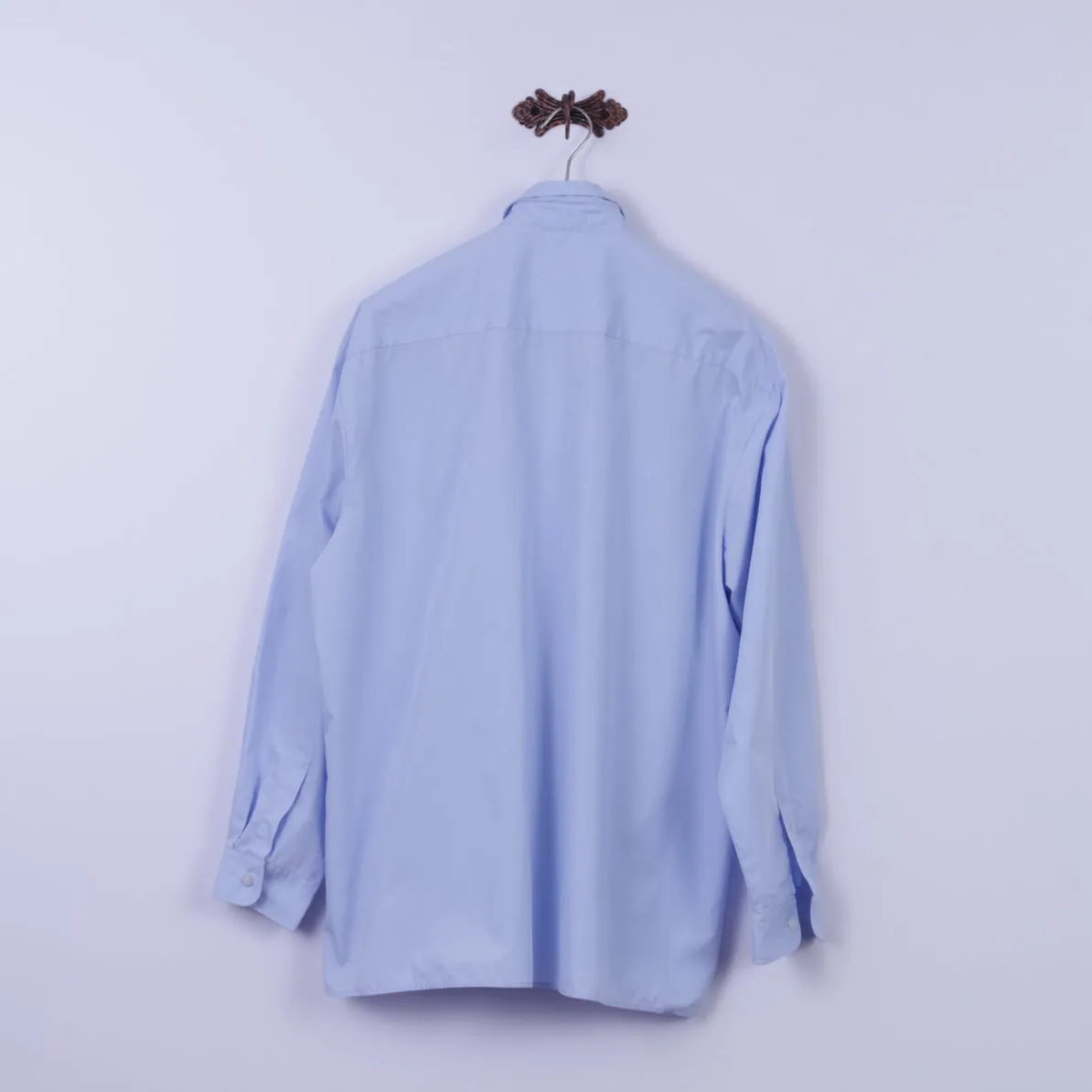 Royal Class Mens 45 XXL Casual Shirt Blue Cotton Business Line Long Sleeve Top