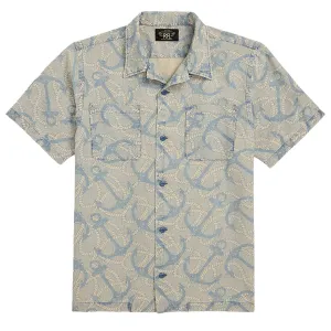 RRL By Ralph Lauren 2 Pocket Camp Short Sleeve Sport Shirt Indigo / Cream Multi