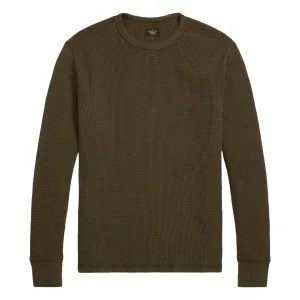 RRL By Ralph Lauren Garment-Dyed Waffle-Knit Crewneck Olive Brown