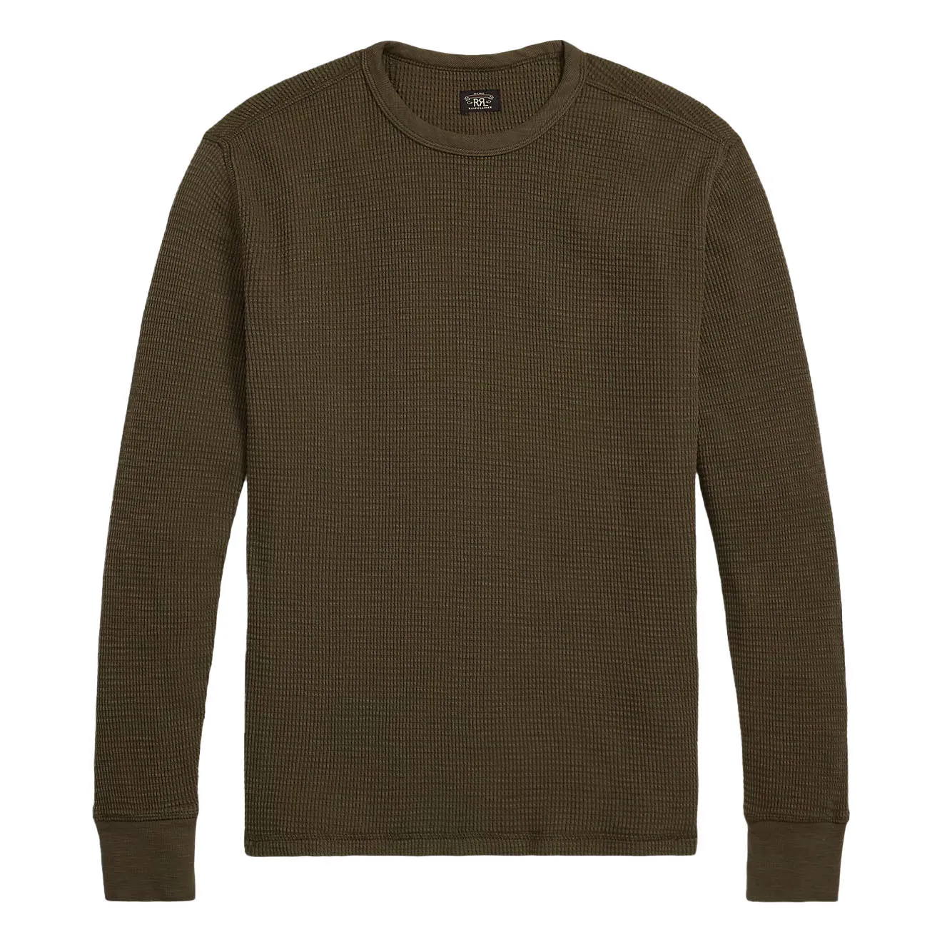 RRL By Ralph Lauren Garment-Dyed Waffle-Knit Crewneck Olive Brown