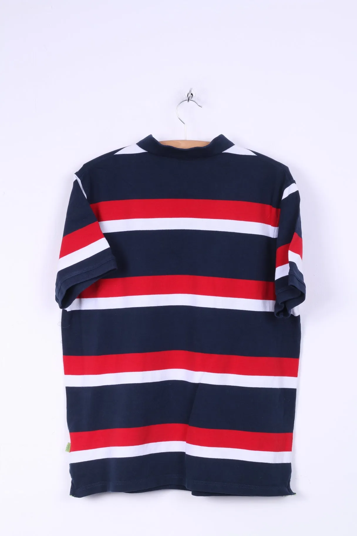 Rugby World Cup 2015 Mens XL Polo Shirt Navy Striped Cotton Blue Striped Detailed Buttons