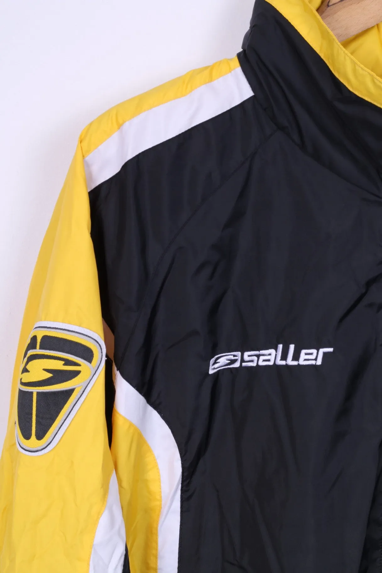 Saller Mens L Jacket Black Nylon Waterproof Hidden Hood Lightweight Training Top