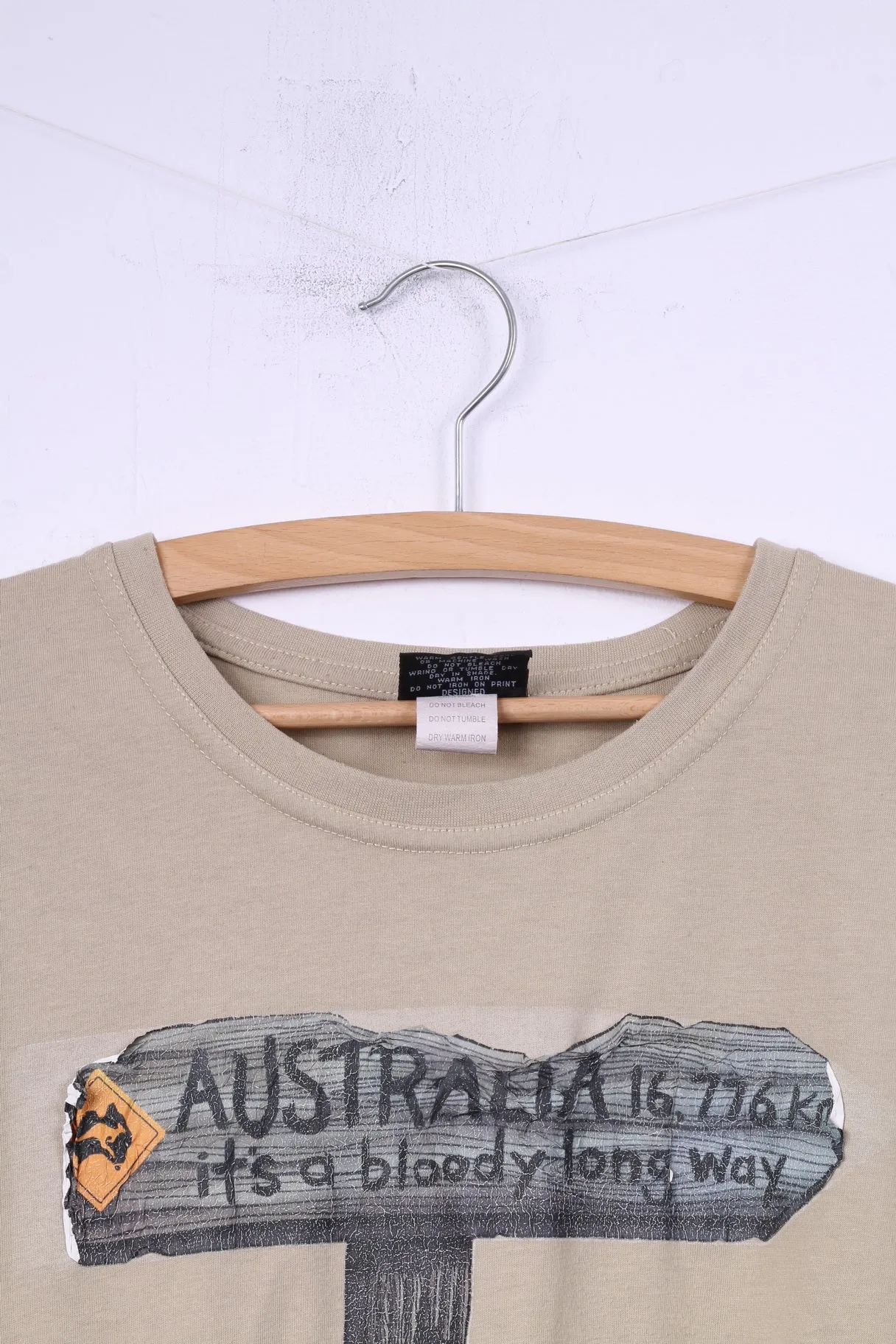 Samsousan Mens M T- Shirt Graphic Australia Way Beige Cotton Top