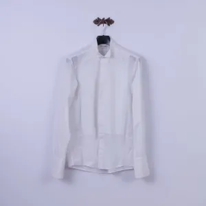 Seidensticker Austria SOIR Mens M Casual Shirt White Cotton Tyrol Long Sleeve Cuff Top