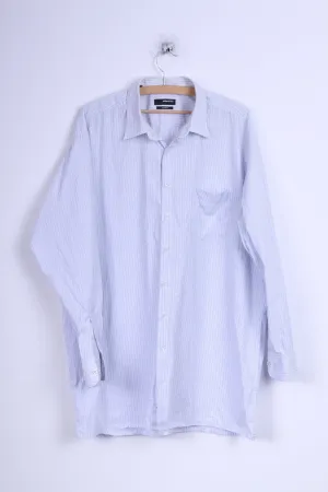Seidensticker Mens 46 16 XXL Casual Shirt Blue Striped Cotton Long Sleeve
