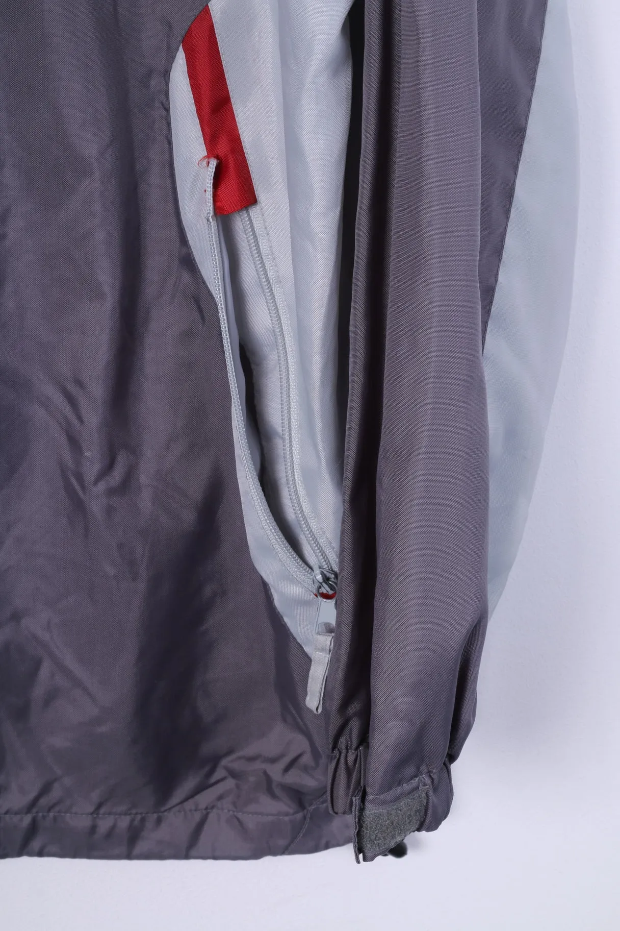 Shamp Mens M Rain Jacket Nylon Grey Lightweight Full Zipper Hidden Hood Unisex