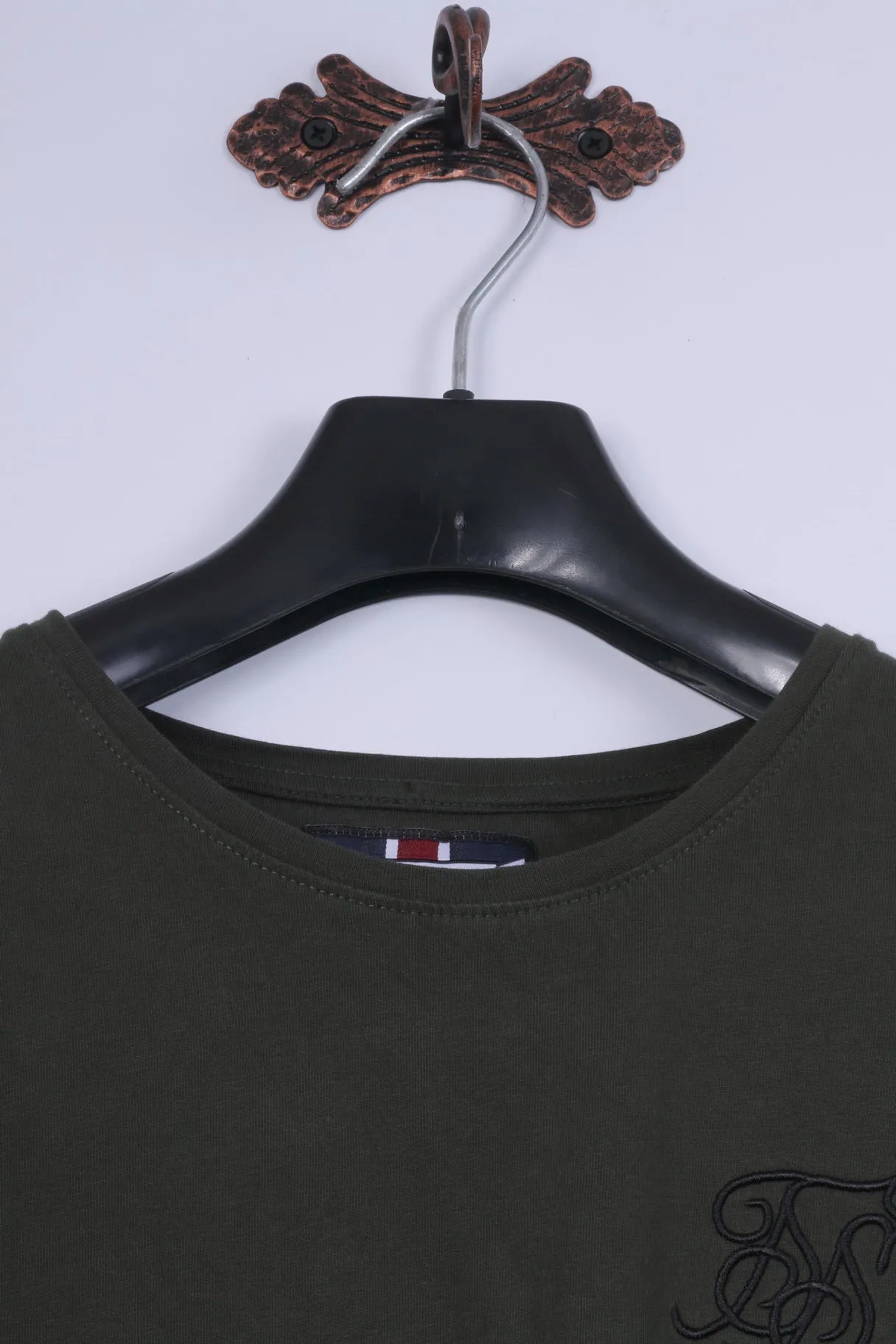 Sik Silk Mens S T-Shirt Green 100% Cotton  Plain Crew Neck Casual Top