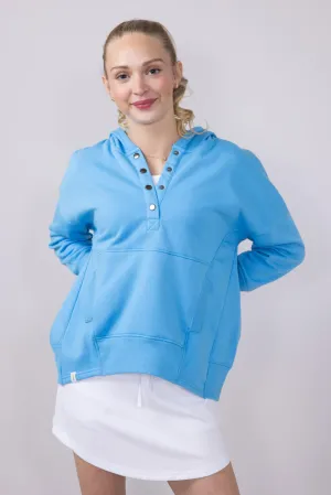 Simply Southern Oversized ½ Snap Hoodie for Women in Blue | PP-0125-HD-SNAP-CYAN