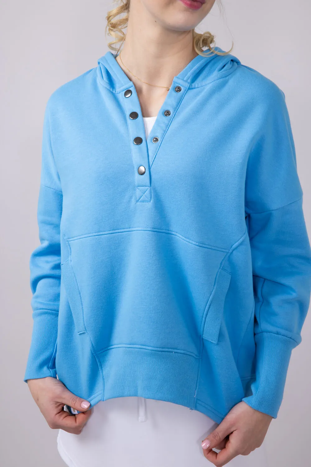 Simply Southern Oversized ½ Snap Hoodie for Women in Blue | PP-0125-HD-SNAP-CYAN