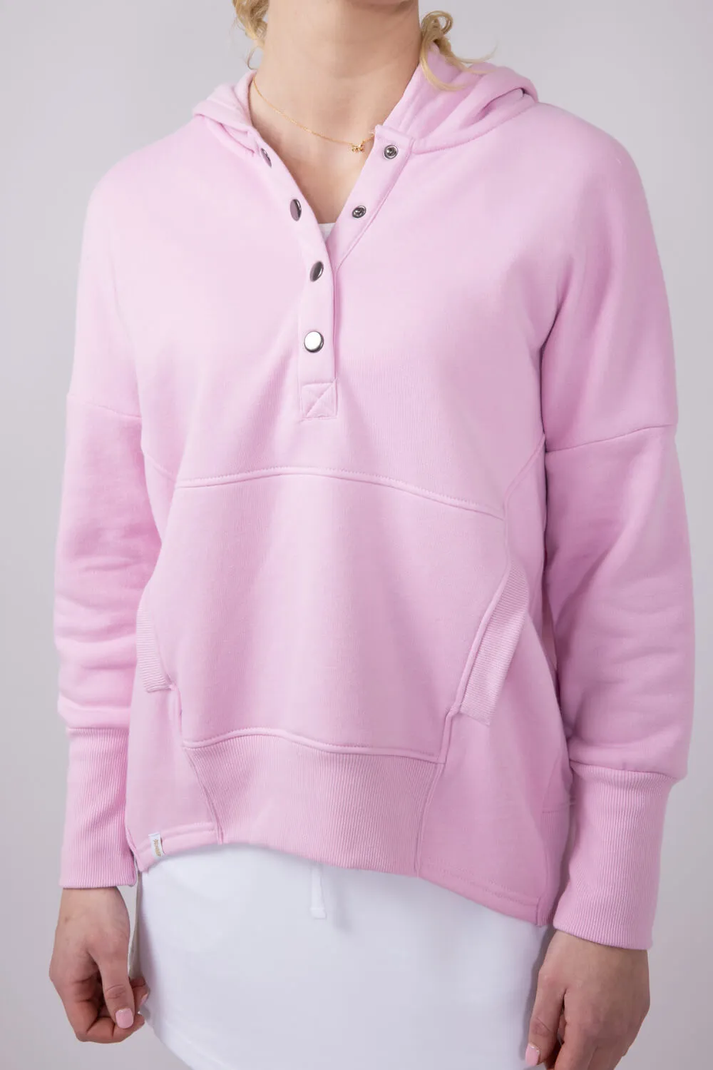 Simply Southern Oversized ½ Snap Hoodie for Women in Pink | PP-0125-HD-SNAP-PEONY