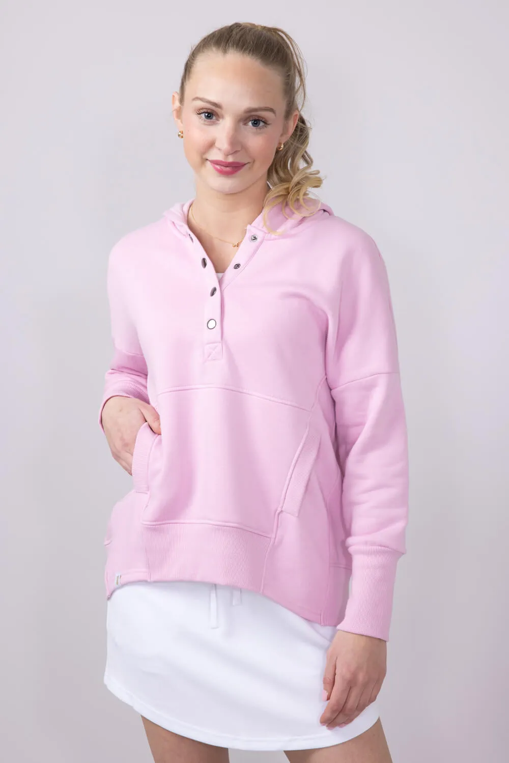 Simply Southern Oversized ½ Snap Hoodie for Women in Pink | PP-0125-HD-SNAP-PEONY