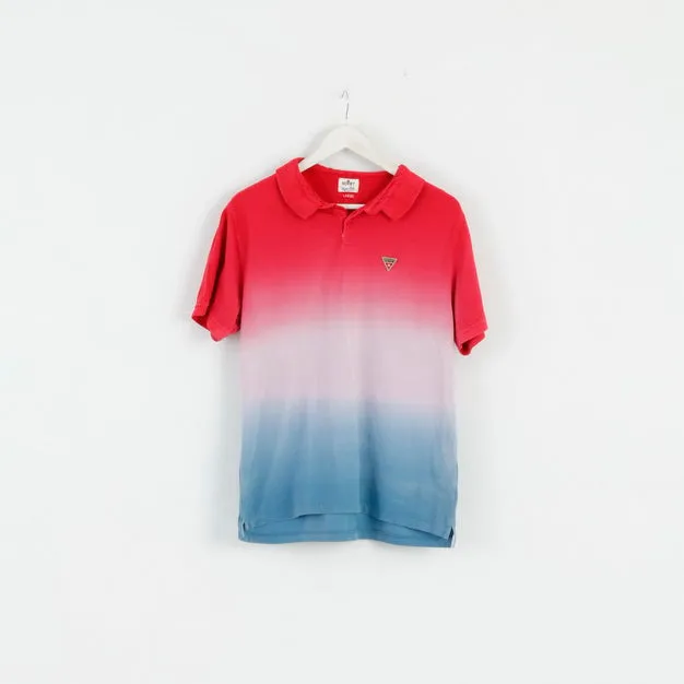 Soviet Mens L (M) Polo Shirt Red Faded Three Colours Cotton Top